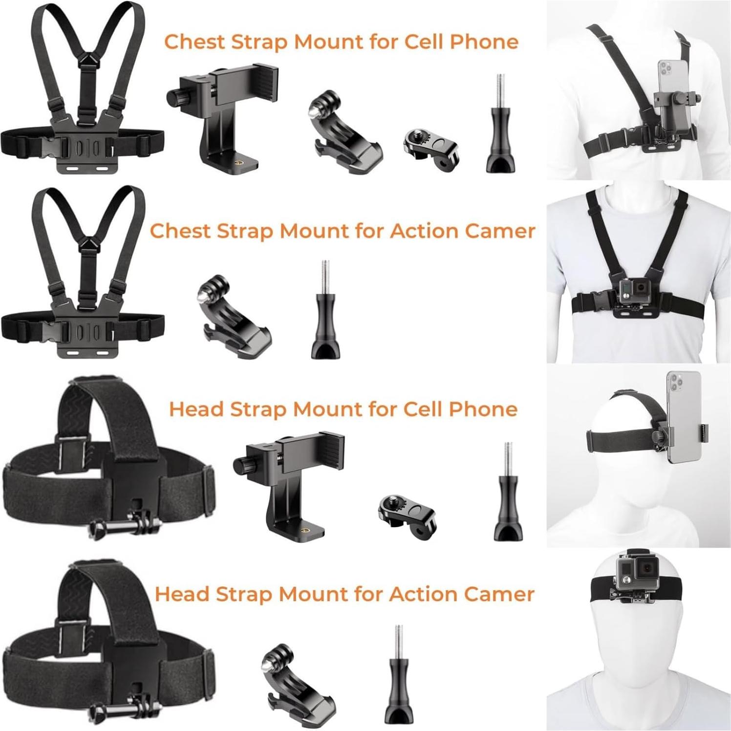 Kit de Soporte para VLOG y POV KUANVE - Arnés Pecho y Cabeza