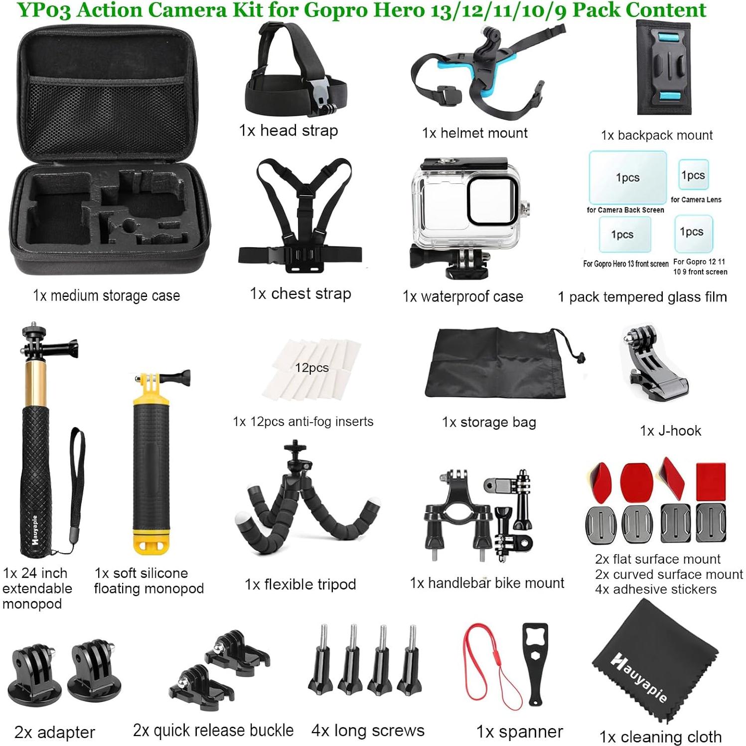 Kit de Accesorios para GoPro Hero 13/12/11/10/9 - Estuche Impermeable 40m