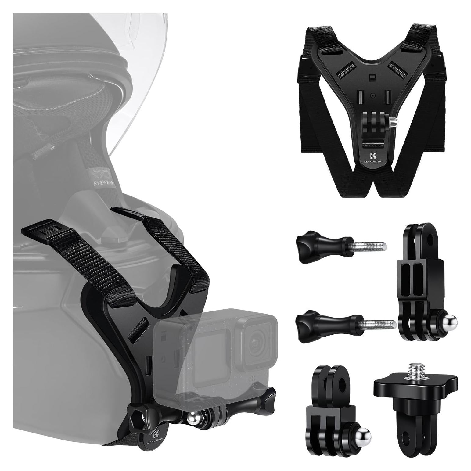 K&F Concept Action Camera Motorcycle Dirt Bike Helmet Chin Strap Mount, Helmet Holder Mounting Attachment for GoPro Hero 13/12/11/10/9/8/7/6/5/4/DJI Osmo Action 5Pro/4/3/Insta360 X5/X4/X3