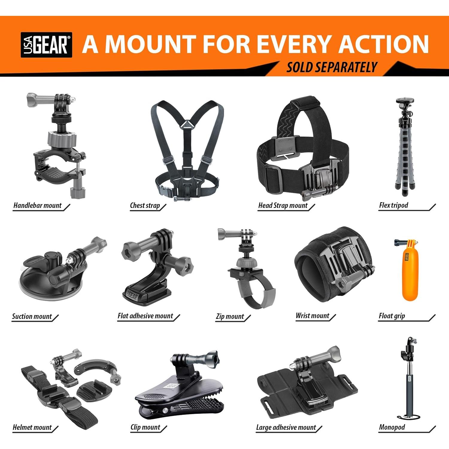 Arnés de Pecho USA Gear para Cámara de Acción - Ajuste 4 Puntos