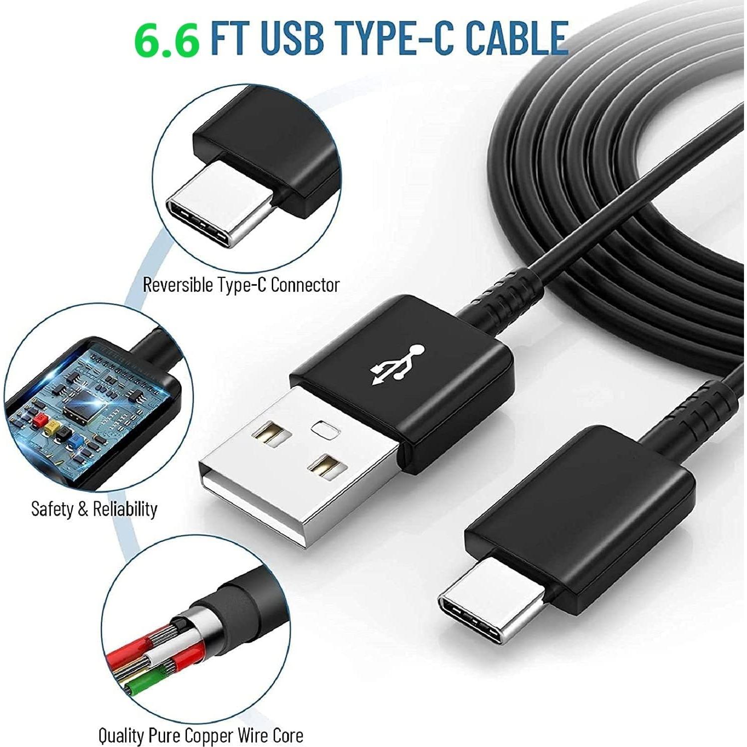 Cargador Rápido Samsung 15W + Cable USB Tipo C 2m Negro