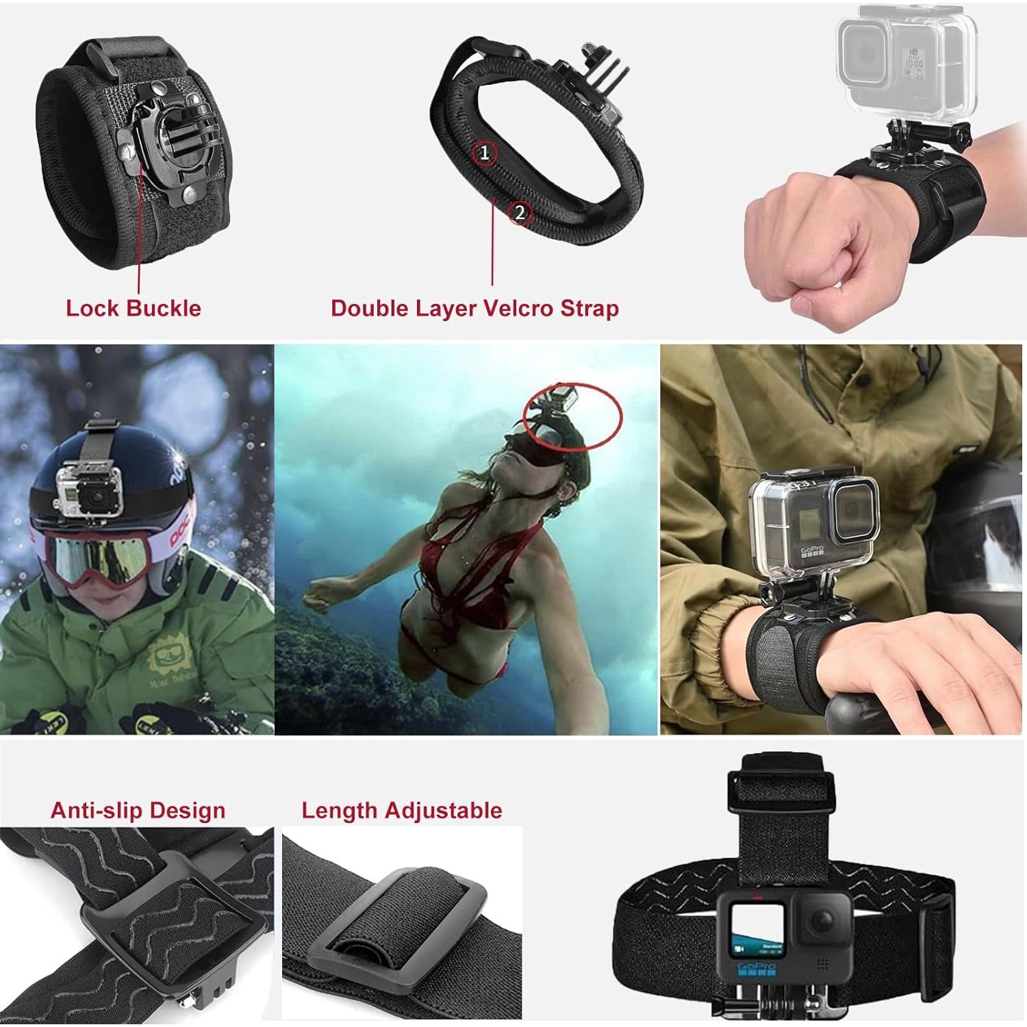 Kit de Accesorios para Gopro Hero 13 12 11 10 9 - Estuche Impermeable, Soporte Flotante y Correas Ajustables