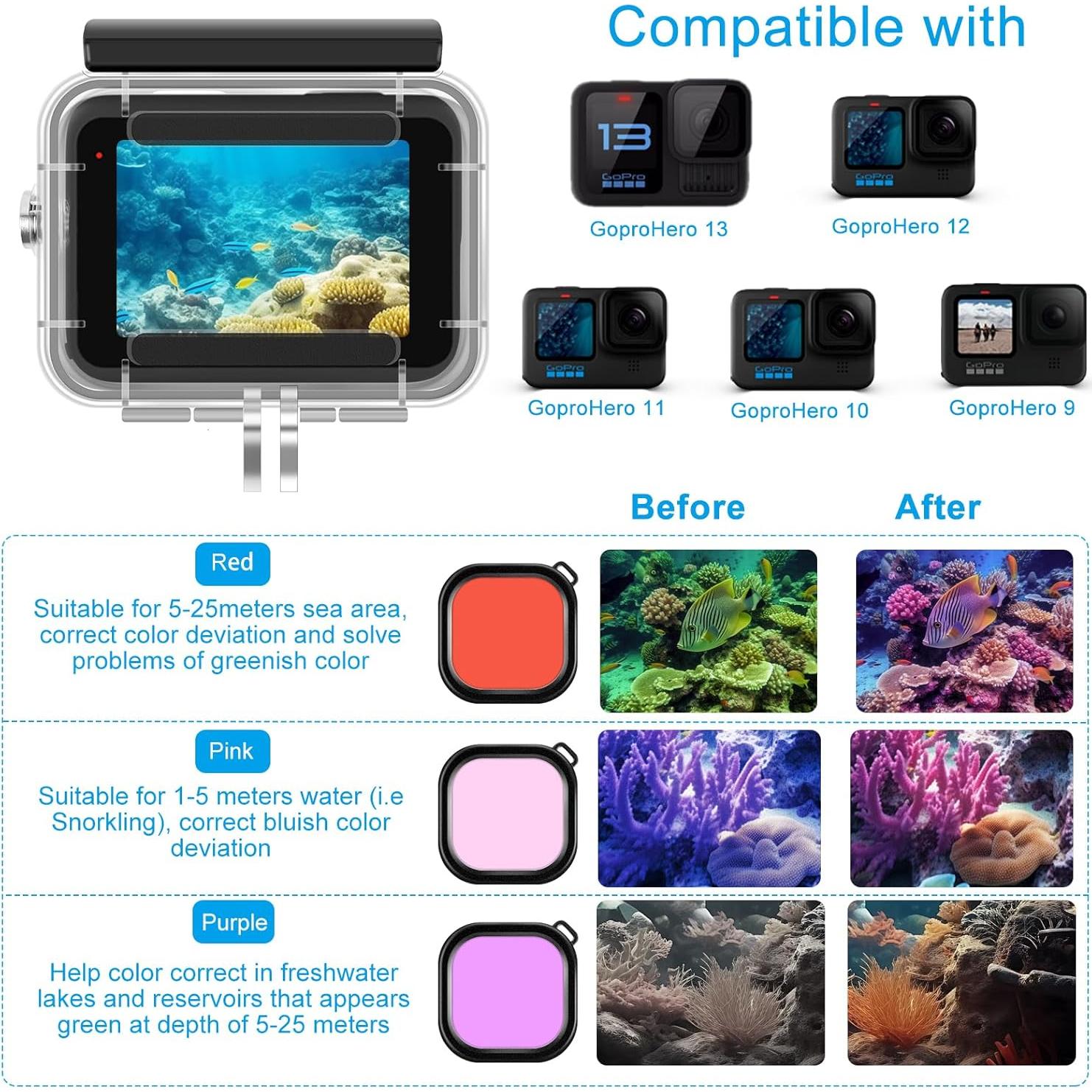 Kit de Accesorios para Gopro Hero 13 12 11 10 9 - Estuche Impermeable, Soporte Flotante y Correas Ajustables