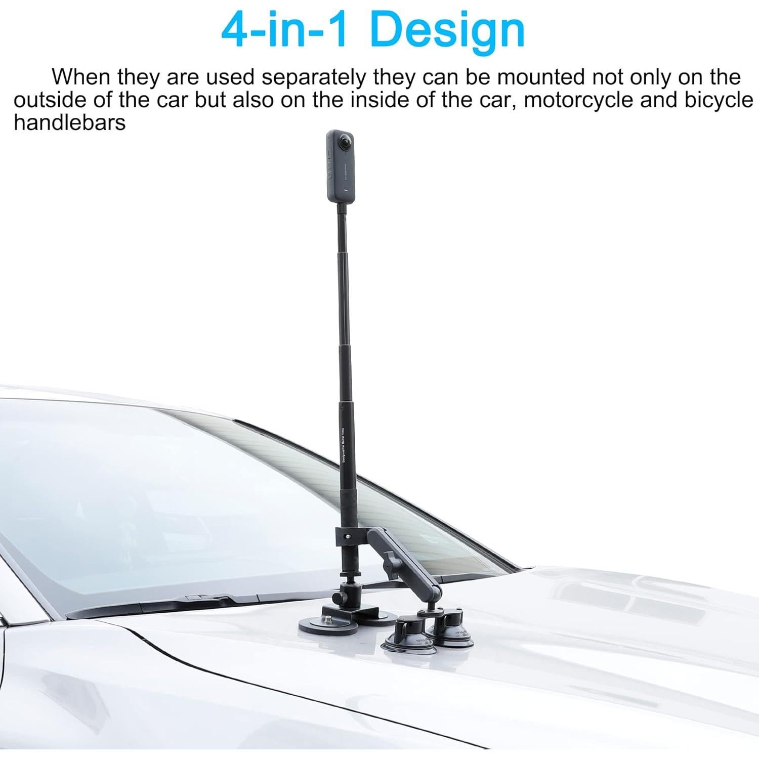 Kit de Montaje PellKing para Coche Insta360 4 en 1 con Palo de Selfie 114cm