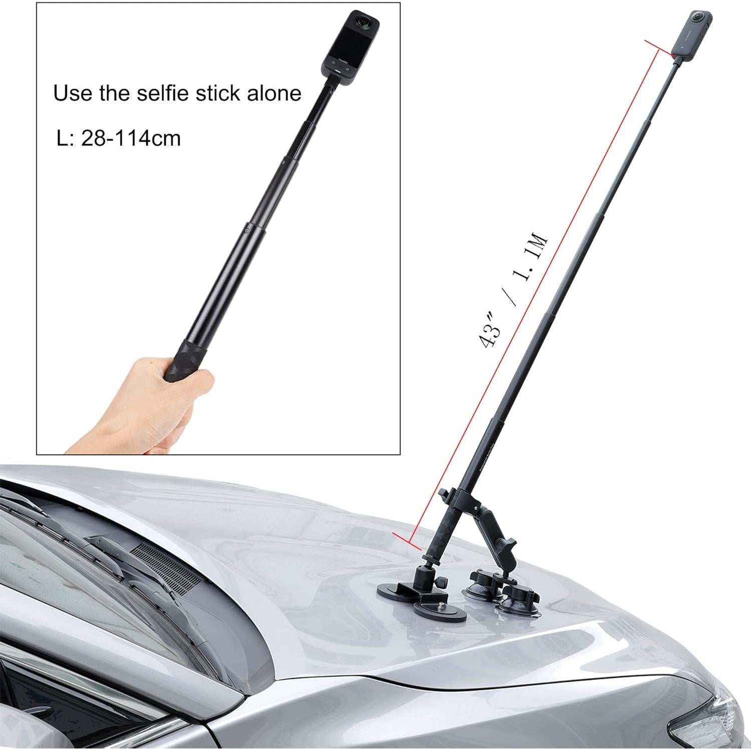 Kit de Montaje PellKing para Coche Insta360 4 en 1 con Palo de Selfie 114cm