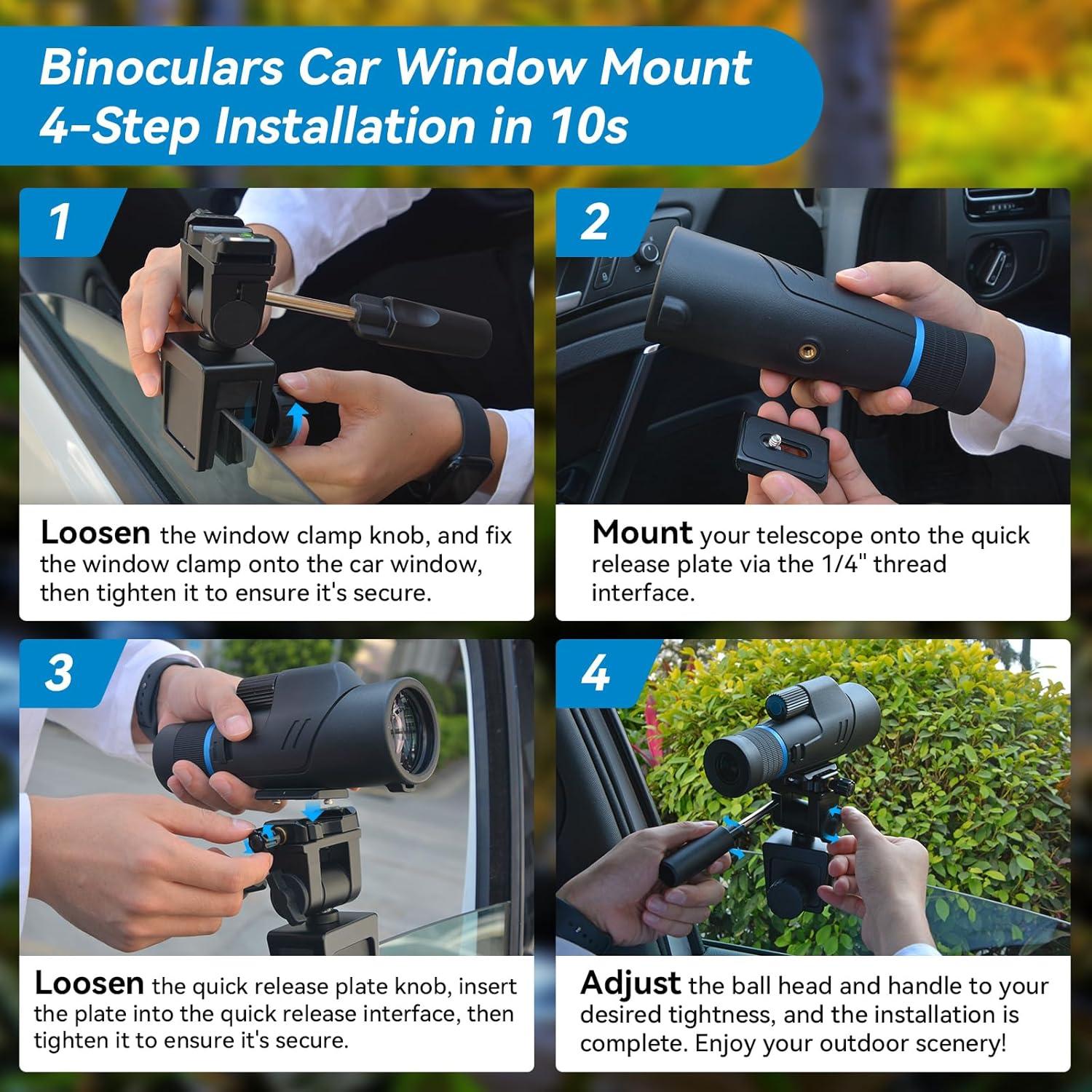 Soporte de Ventana de Coche APEXEL Ajustable 360° para Telescopios