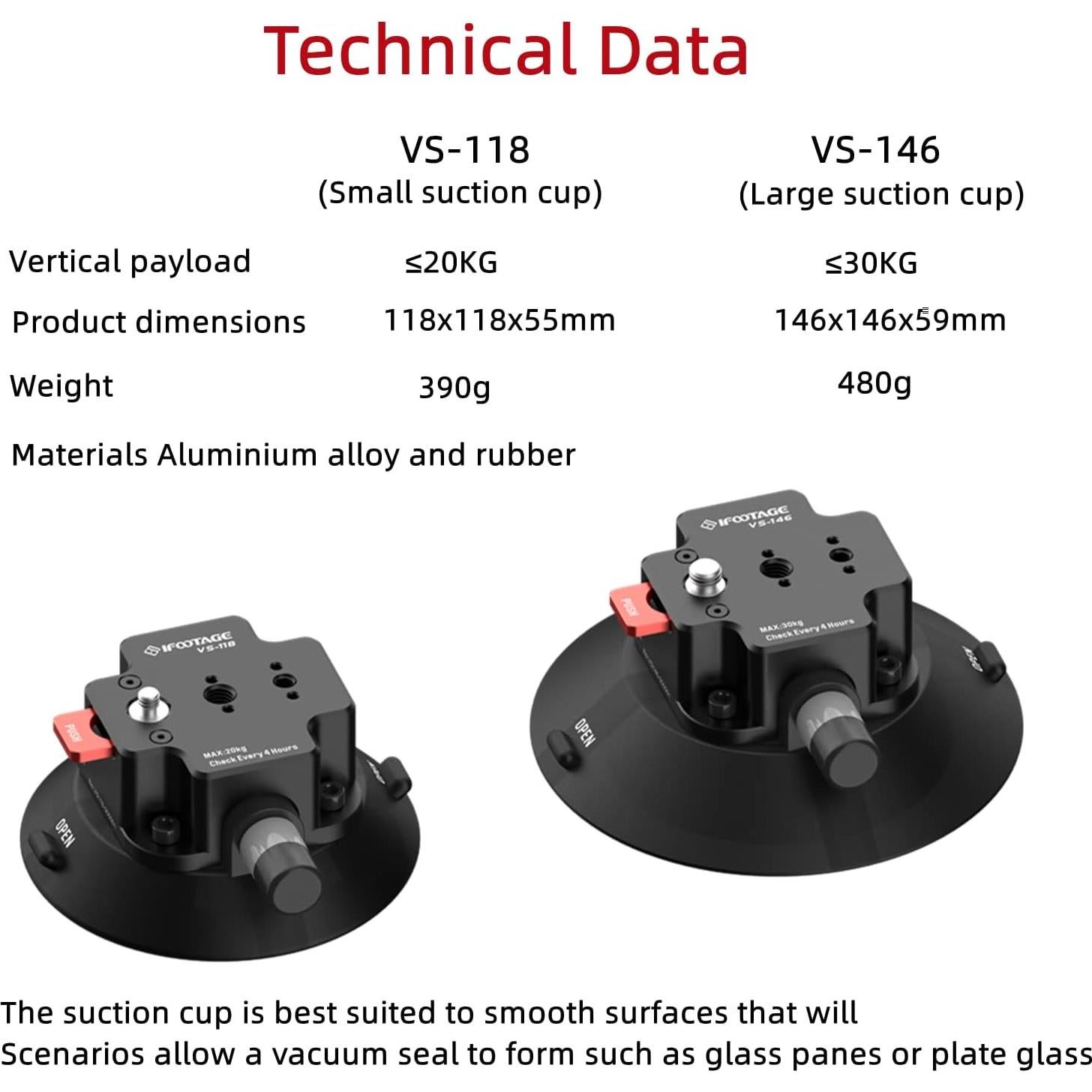 Soporte de cámara IFOOTAGE VS-146 con ventosa profesional