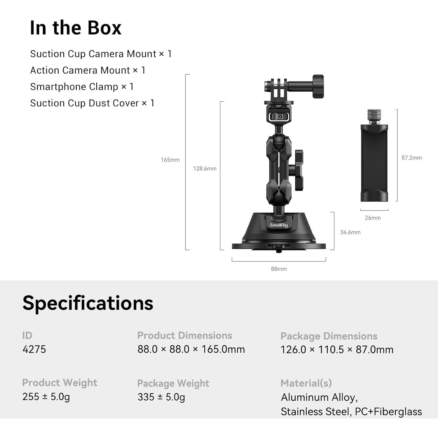 Soporte de Ventosa SMALLRIG para GoPro y Smartphone - 0.5kg