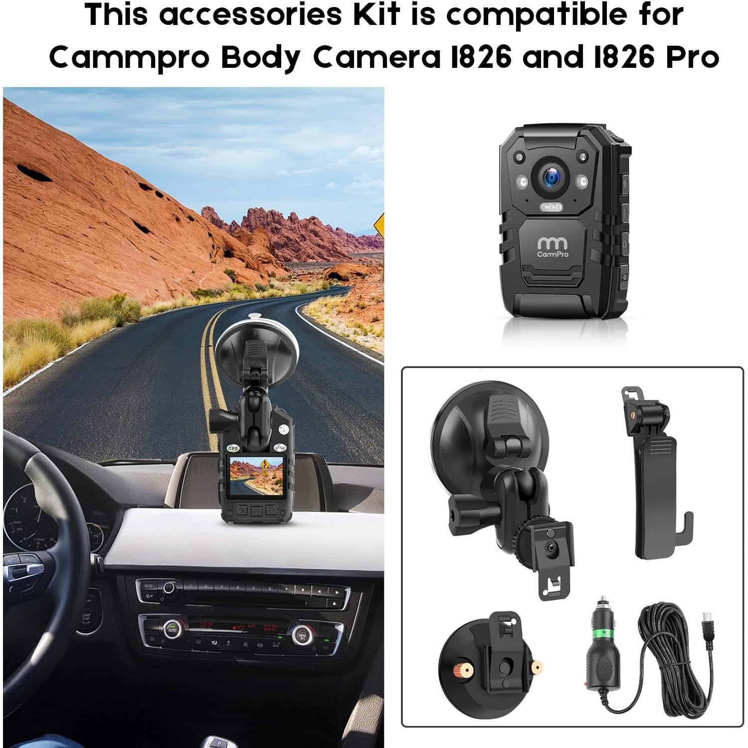 Kit de Accesorios CammPro para Cámara Corporal I826 - Soporte, Cargador y Clips