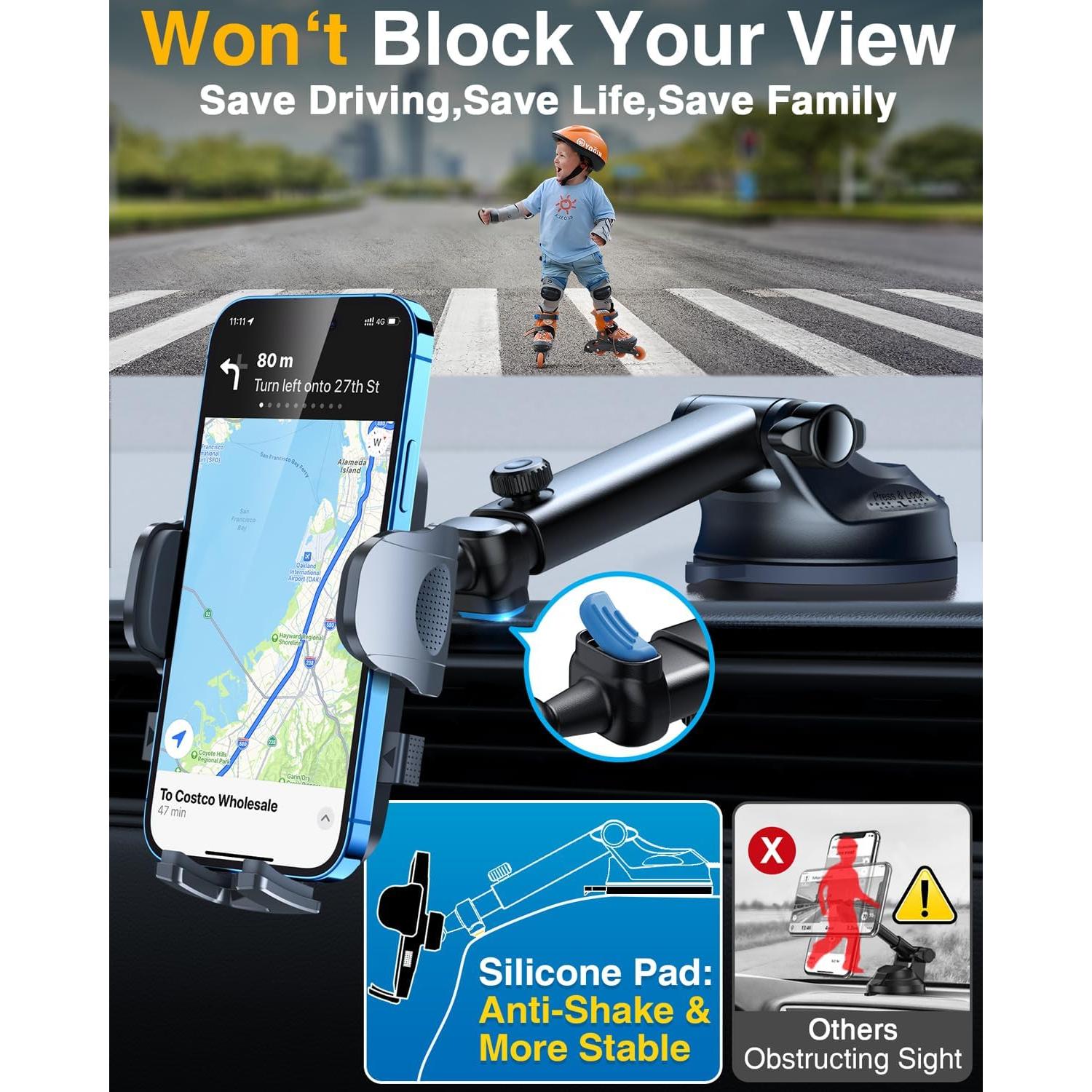 Soporte para Teléfono de Coche YRU 2025 Negro 90LBS Ajustable