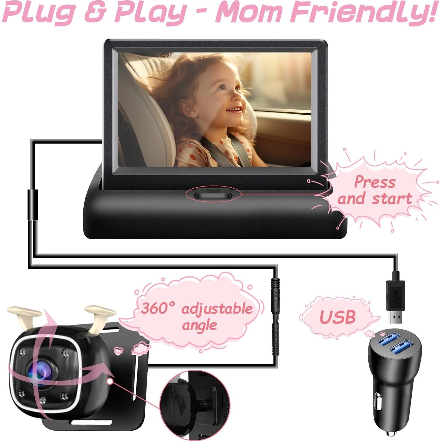 Cámara para Bebé RVGoNow con Monitor 4.3" HD 1080P USB