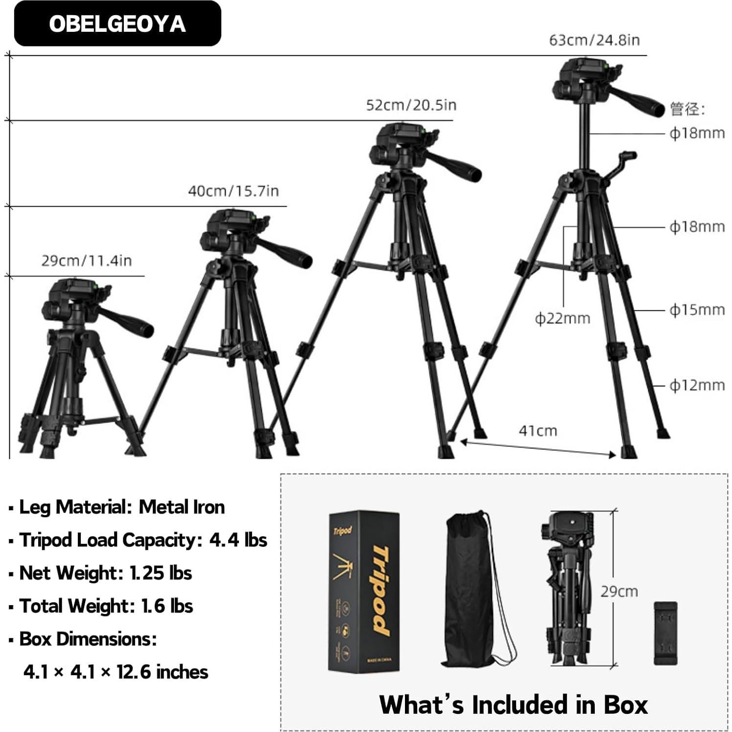 Trípode de mesa y viaje OBELGEOYA 63 cm para DSLR y teléfono