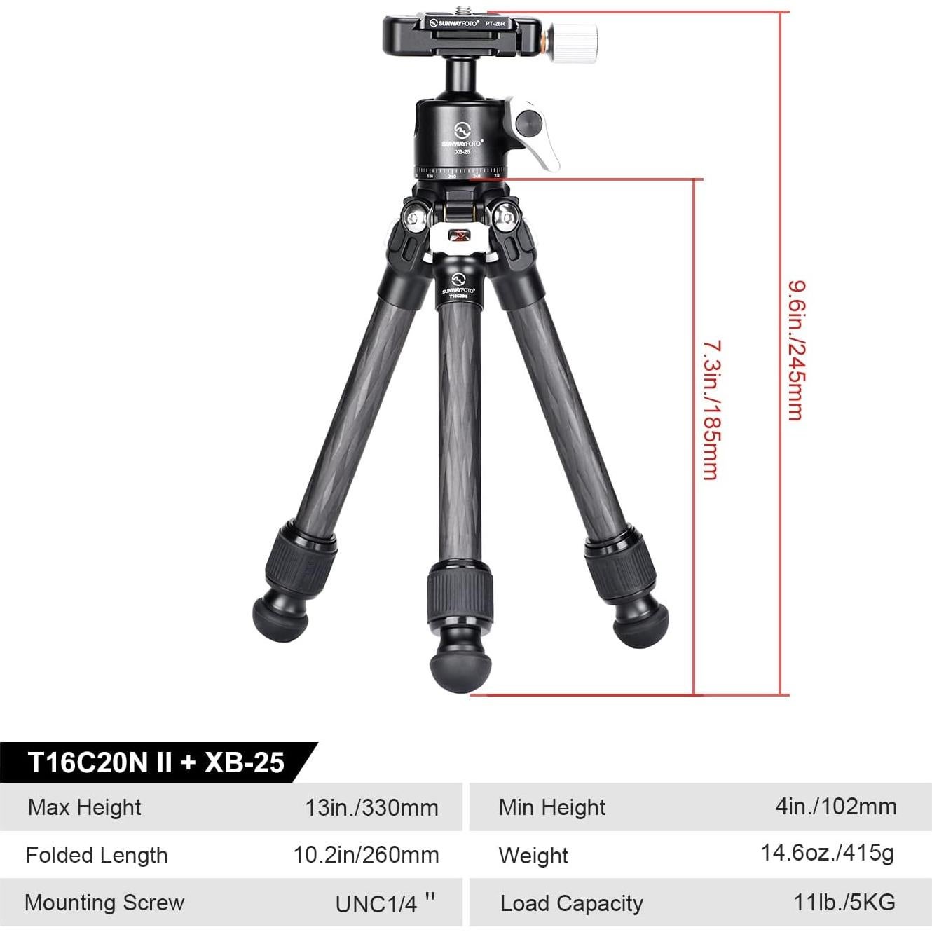 Trípode Mini de Fibra de Carbono T16C20N II para DSLR 10kg