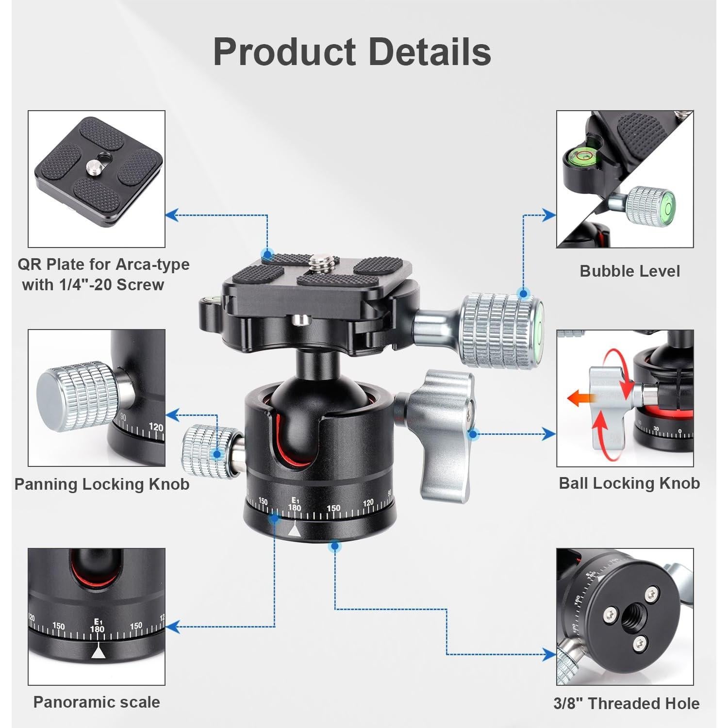 Cabezal de bola Koolehaoda E1 para trípode 360° 10kg