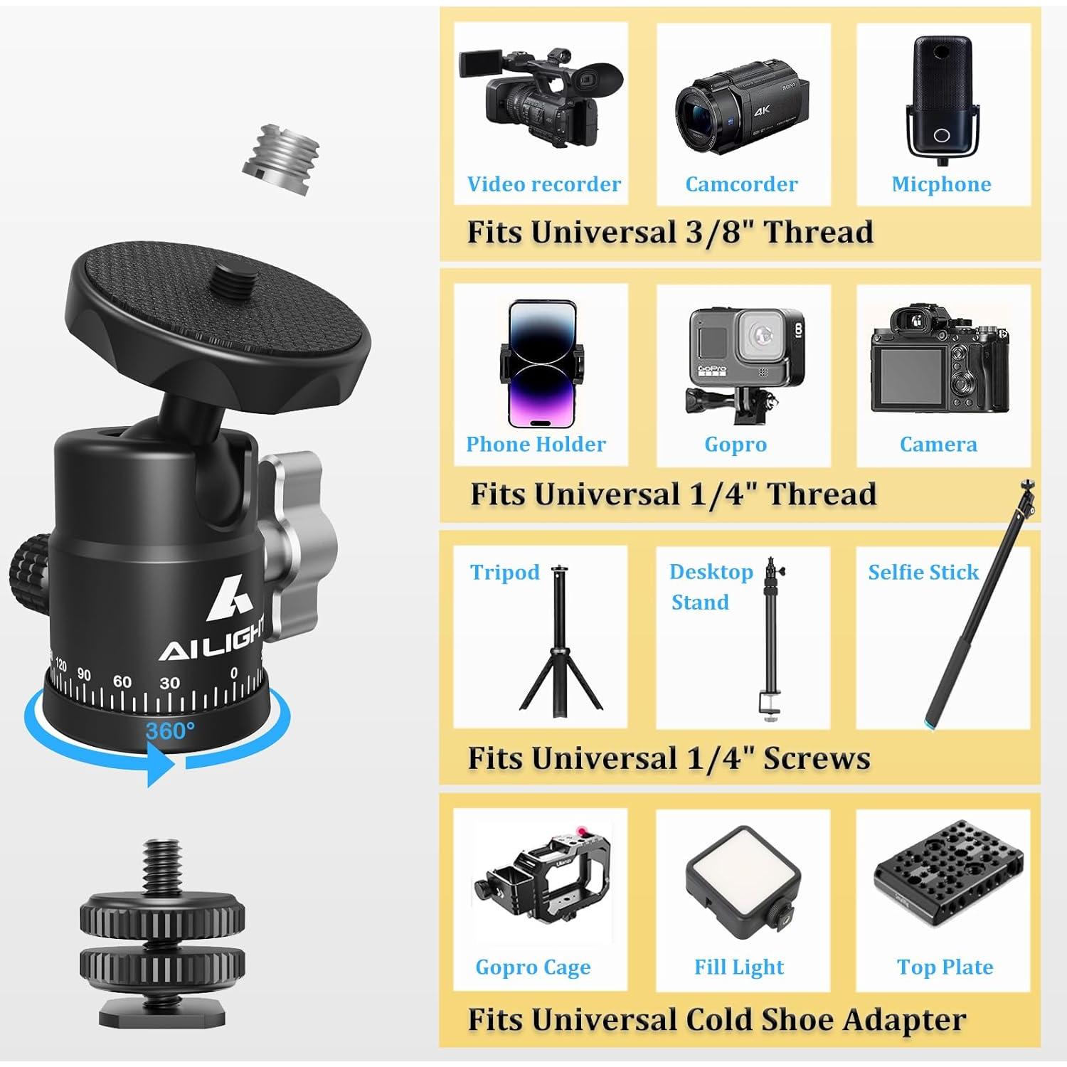 Cabezal de bola mini Ailight para trípode - 2 paquetes