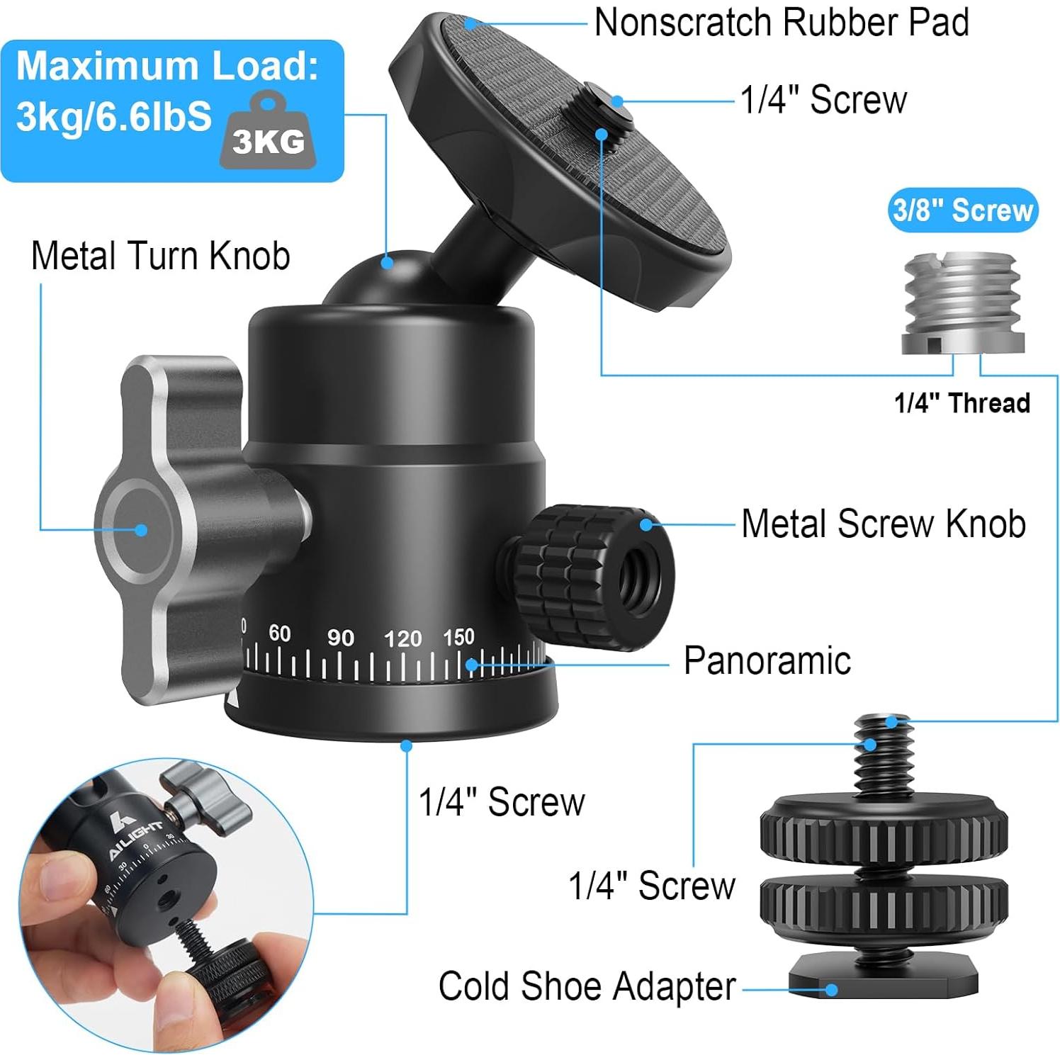 Cabezal de bola mini Ailight para trípode - 2 paquetes
