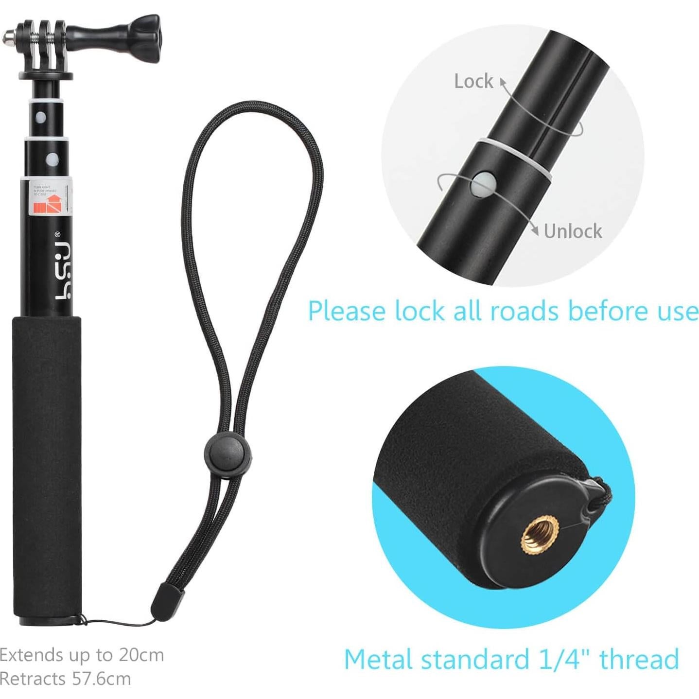 HSU Selfie Stick Telescópico Impermeable para GoPro y Móviles