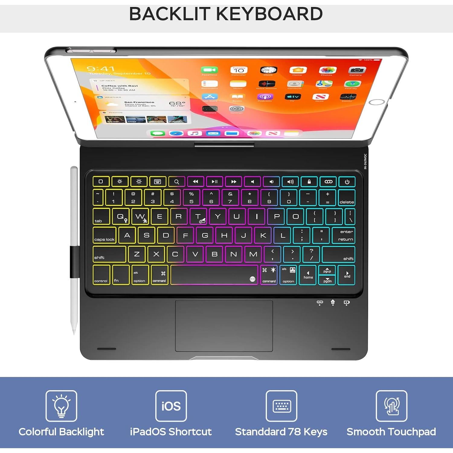 Funda NOKBABO para iPad 9ª Gen con Teclado y Touchpad 360°