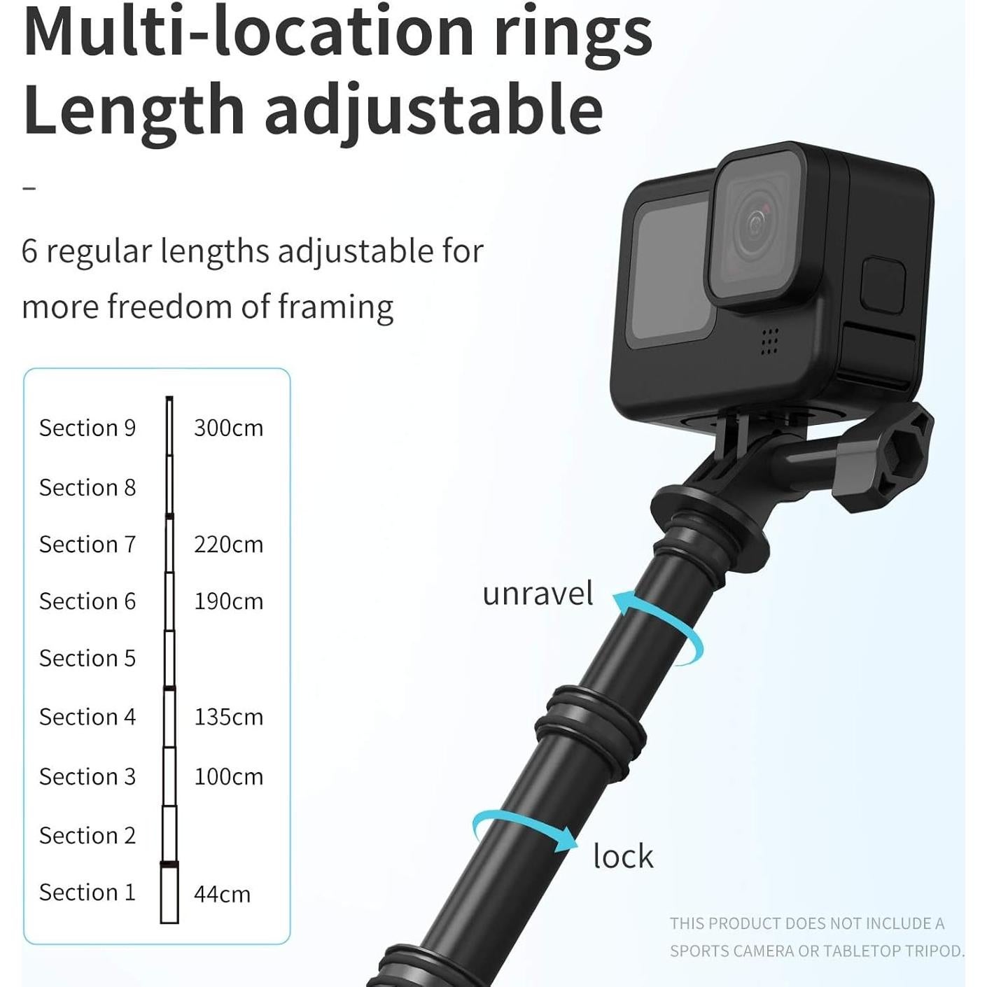 Palo de Selfie TELESIN 3M Fibra de Carbono para GoPro e Insta360