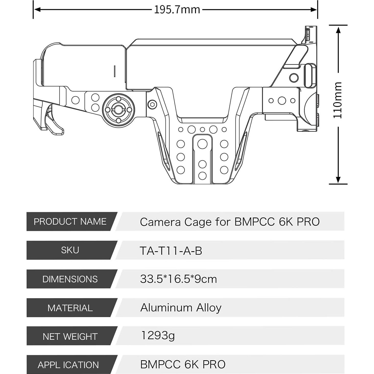 Jaula de Cámara Tilta TA-T11-A-B para BMPCC 6K Pro - Kit Avanzado
