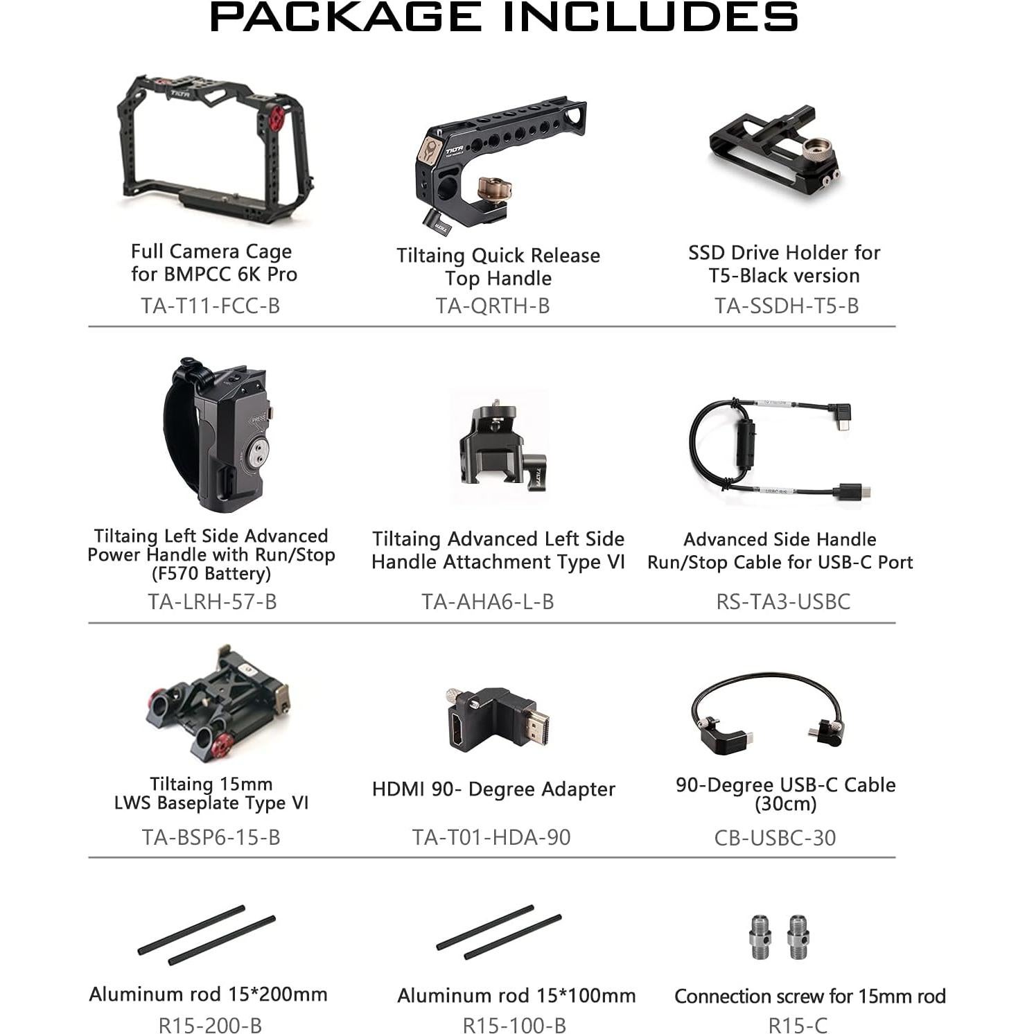 Jaula de Cámara Tilta TA-T11-A-B para BMPCC 6K Pro - Kit Avanzado