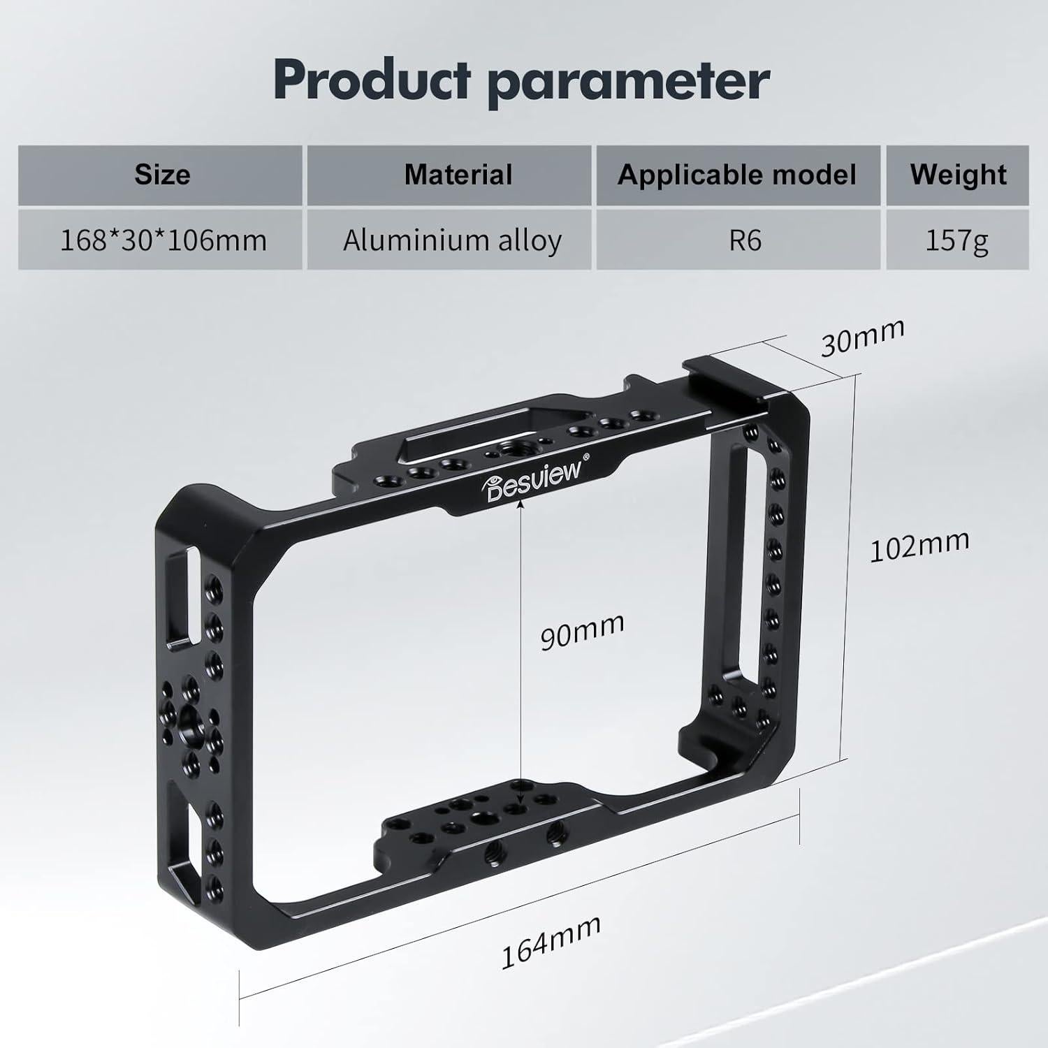 Desview Camera Monitor Cage 5.5 inch, Aluminum Alloy Field Monitor Cage with 1/4’’ & 3/8’’ Thread and Cold Shoe, Compatible with R6 Camera Monitor
