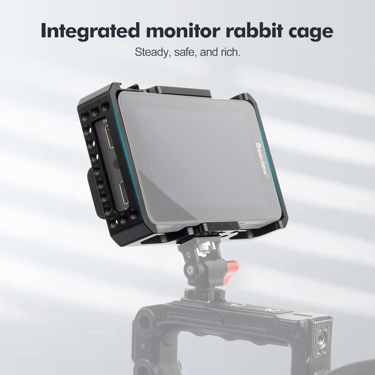 Desview Camera Monitor Cage 5.5 inch, Aluminum Alloy Field Monitor Cage with 1/4’’ & 3/8’’ Thread and Cold Shoe, Compatible with R6 Camera Monitor
