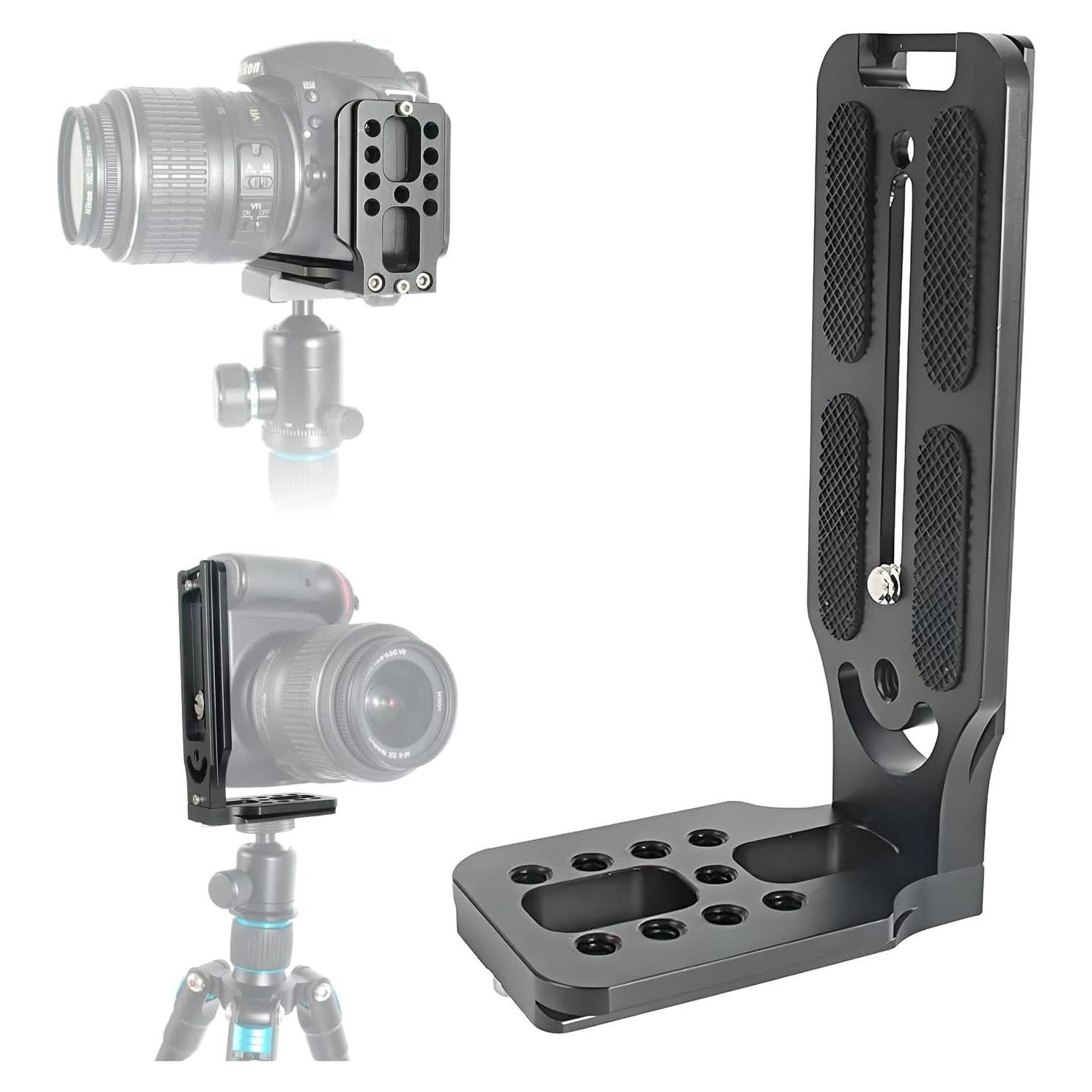 DSLR Camera L Bracket with 1/4‘ Quick Release Vertical Horizontal Switching Tripod Plate Vertical Horizontal Compatible with Canon Nikon Sony DJI Osmo Ronin Zhiyun Stabilizer Tripod Monopod