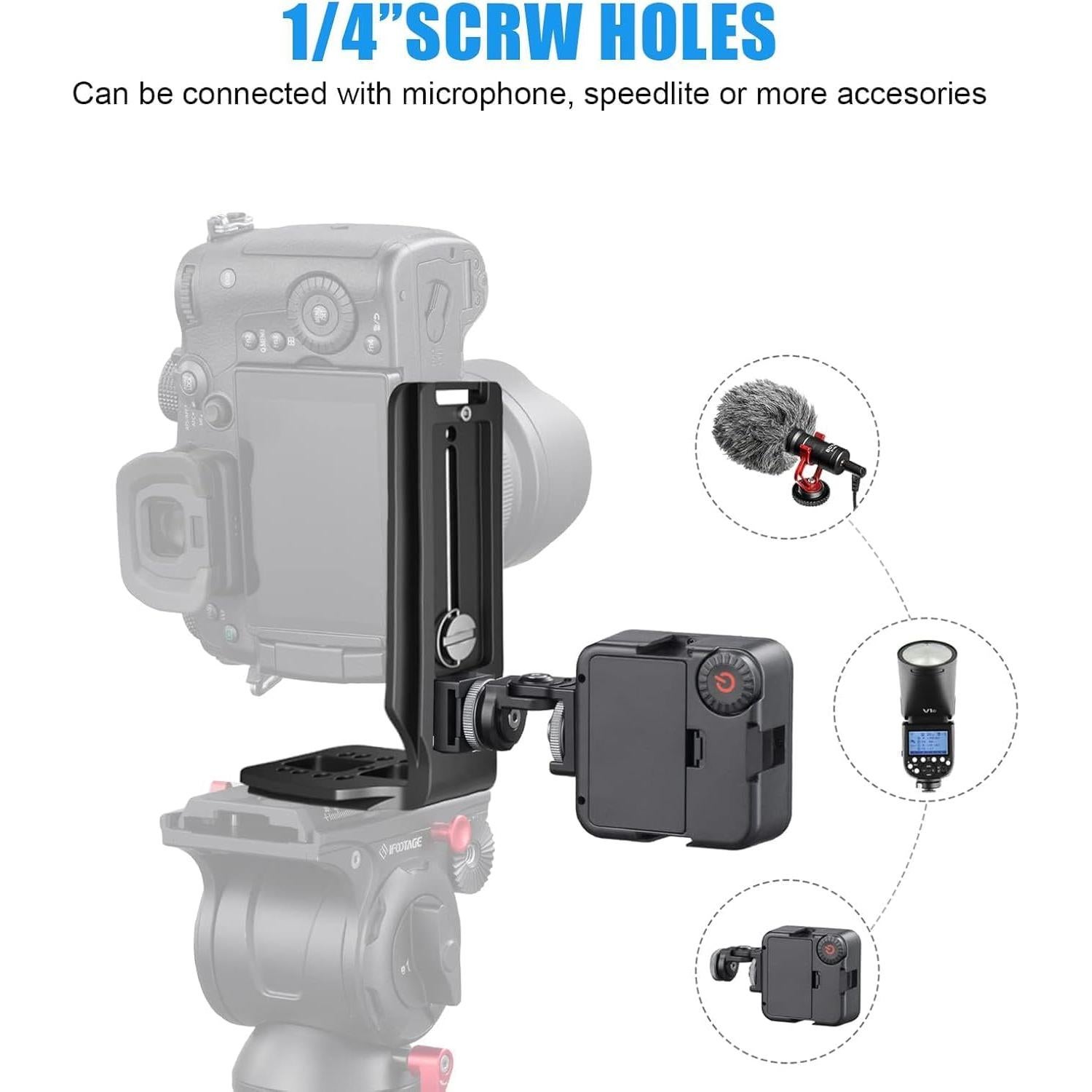 DSLR Camera L Bracket with 1/4‘ Quick Release Vertical Horizontal Switching Tripod Plate Vertical Horizontal Compatible with Canon Nikon Sony DJI Osmo Ronin Zhiyun Stabilizer Tripod Monopod