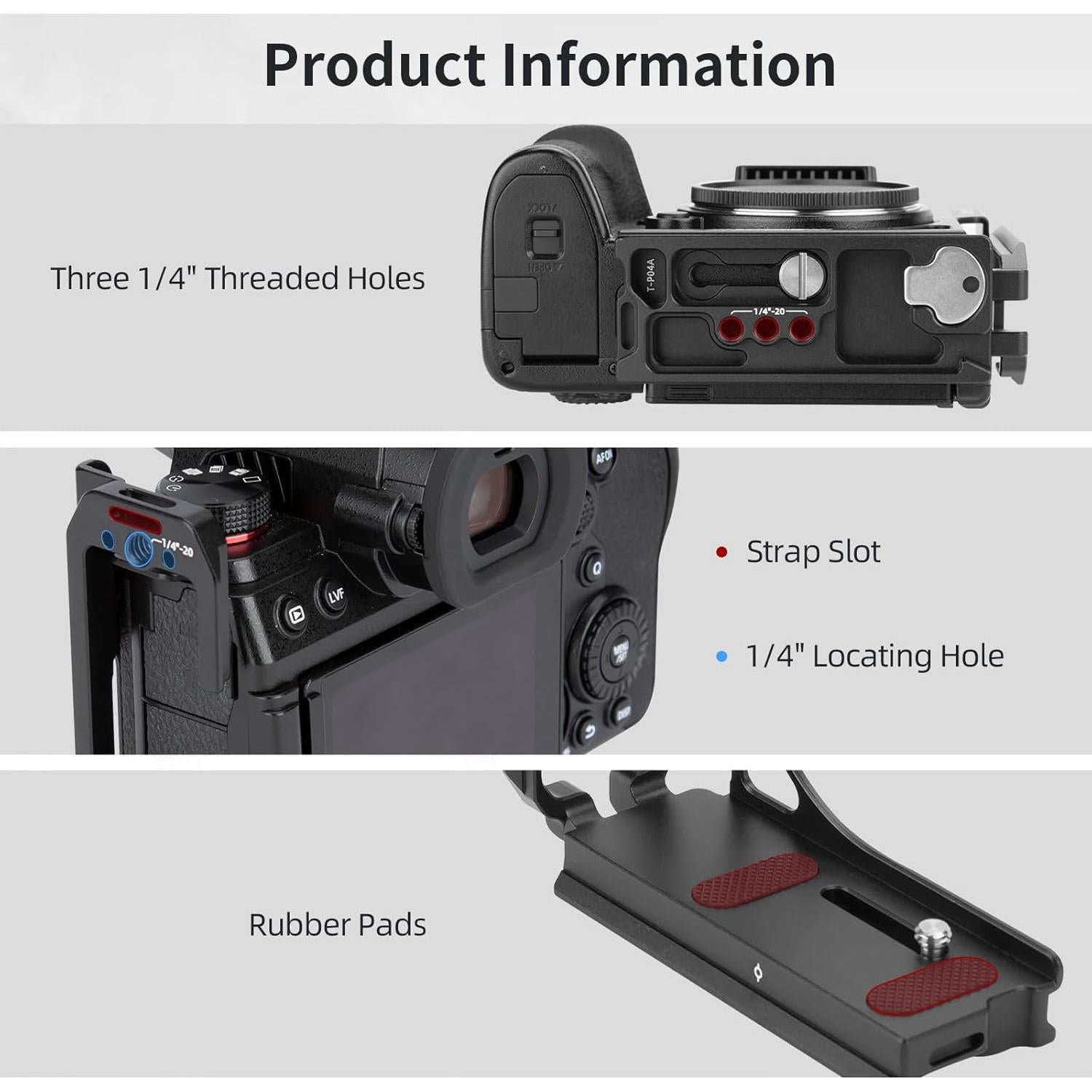 Nitze L Bracket for Panasonic S5 II / S5 IIX Camera, with Built-in Arca-Type Quick Release Plates, 1/4" Locaiting Hole and Threaded Holes, Compatible with DJI Stabilizers - T-P04A