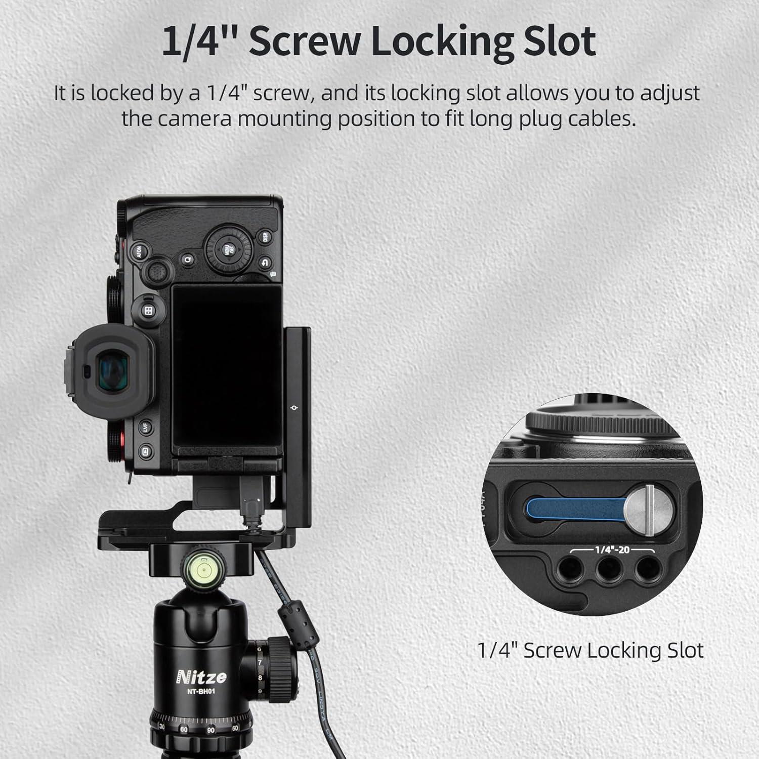 Nitze L Bracket for Panasonic S5 II / S5 IIX Camera, with Built-in Arca-Type Quick Release Plates, 1/4" Locaiting Hole and Threaded Holes, Compatible with DJI Stabilizers - T-P04A