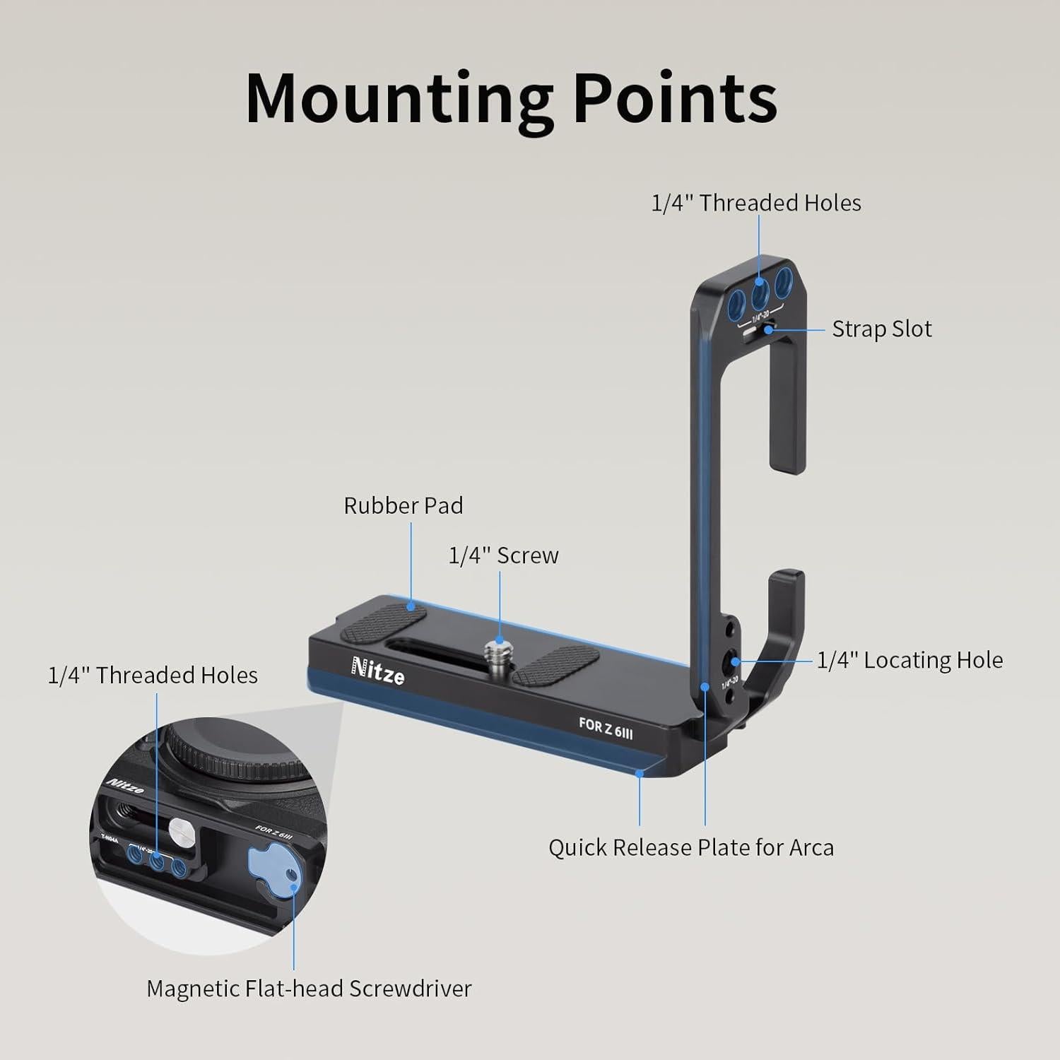 Soporte en L Nitze T-N04A para cámara Nikon Z6 III con placas Arca