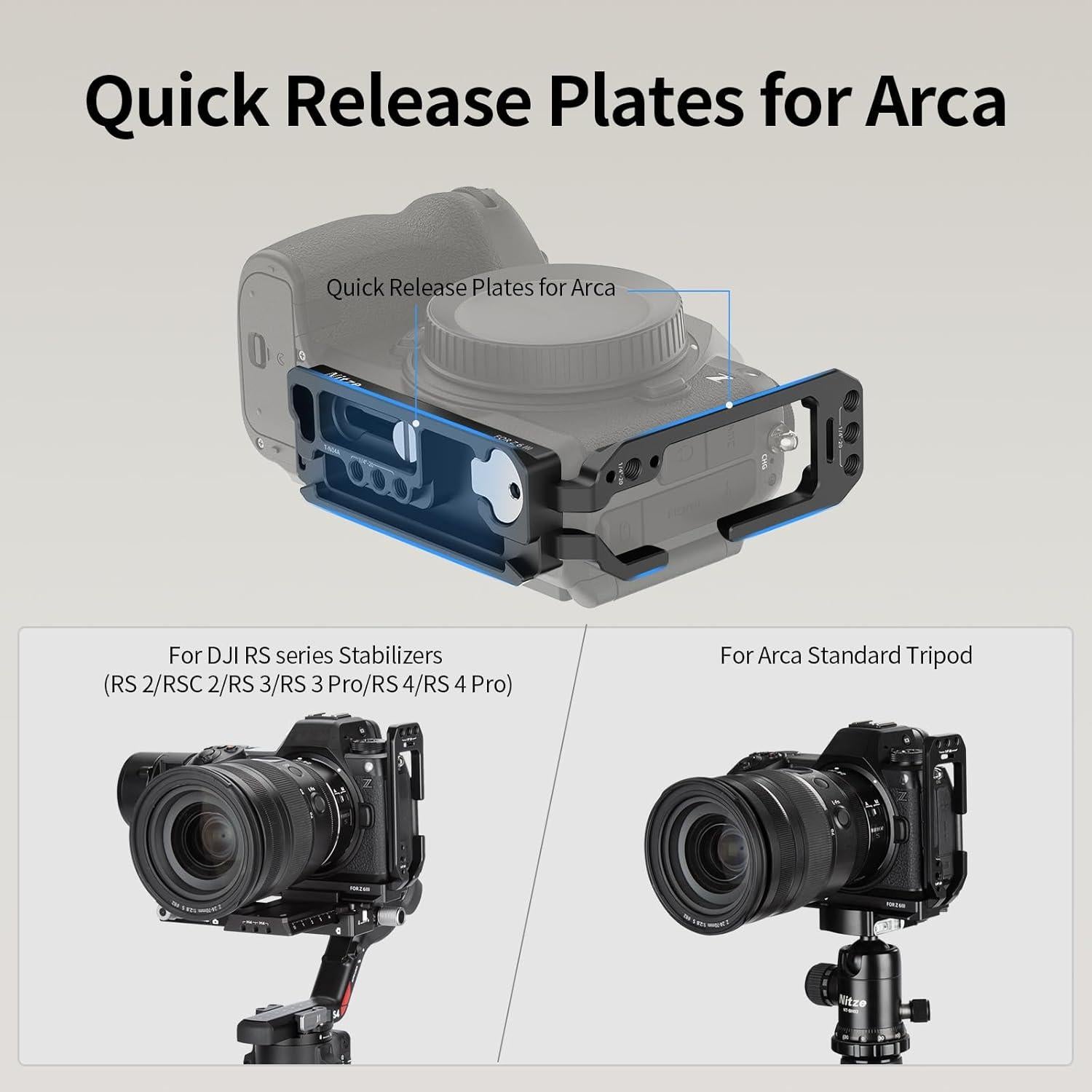 Soporte en L Nitze T-N04A para cámara Nikon Z6 III con placas Arca