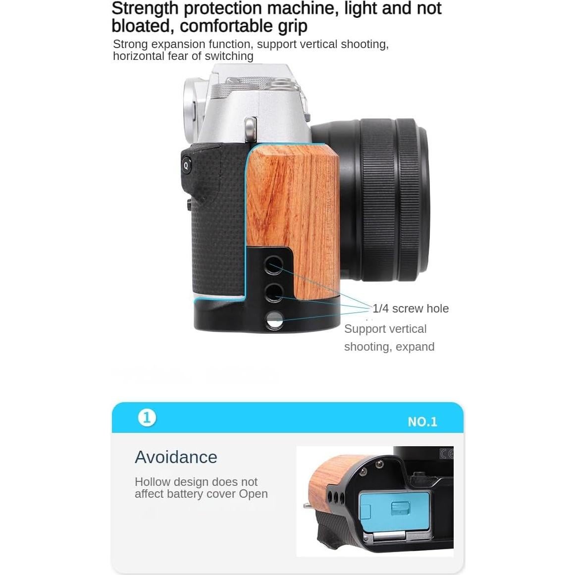 Soporte en L para cámara Fujifilm X-T50 con agarre de madera