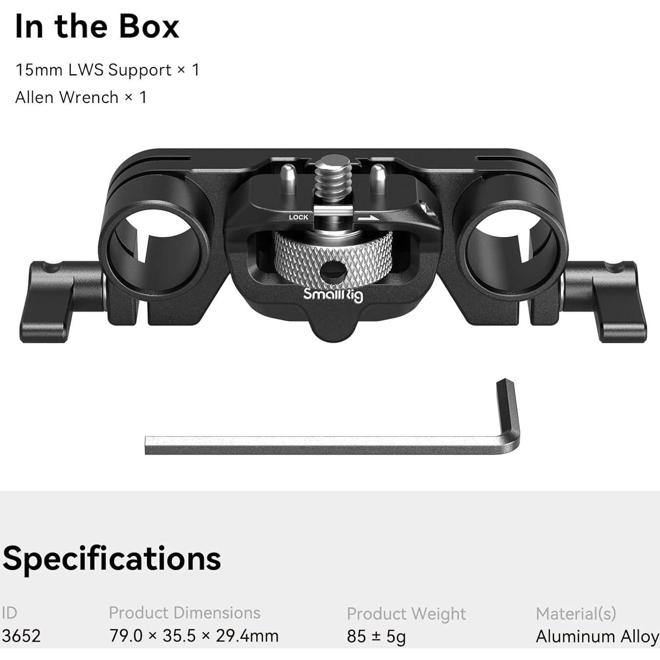 Soporte de Varilla LWS 15mm SMALLRIG 3652 Ajustable Antitorción