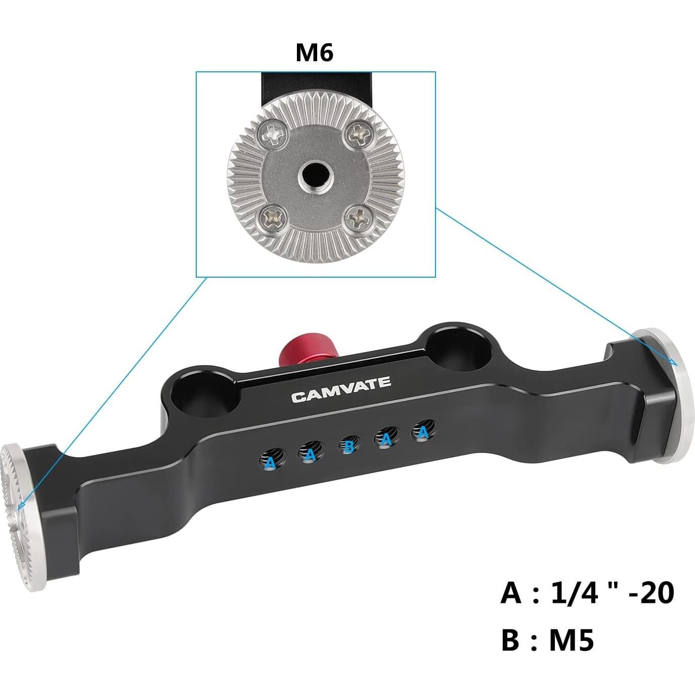 Abrazadera de Varilla CAMVATE 15mm con Adaptador M6 Rojo