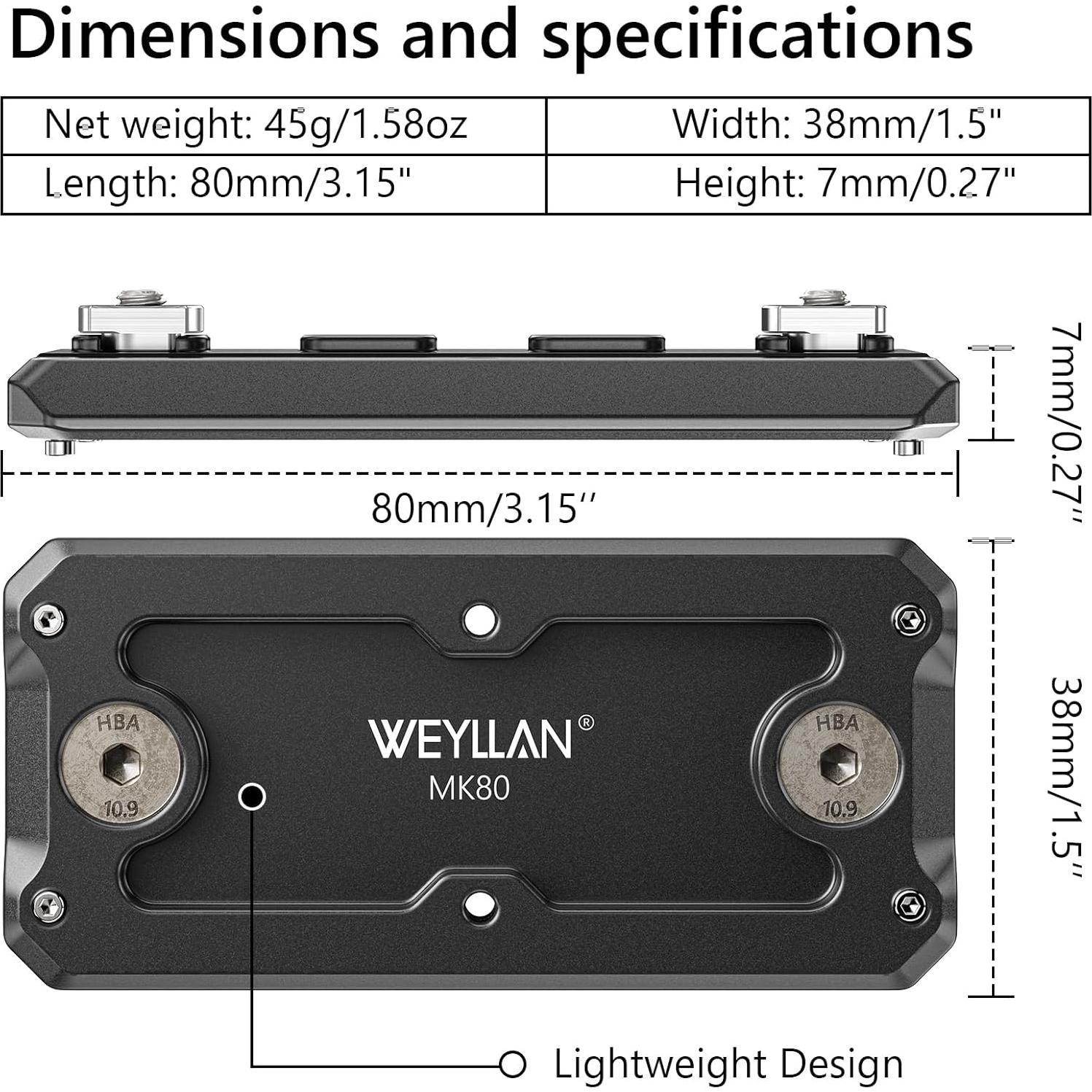 Adaptador Bipode WEYLLAN Mlok Arca Rail MK80 Aluminio 80mm