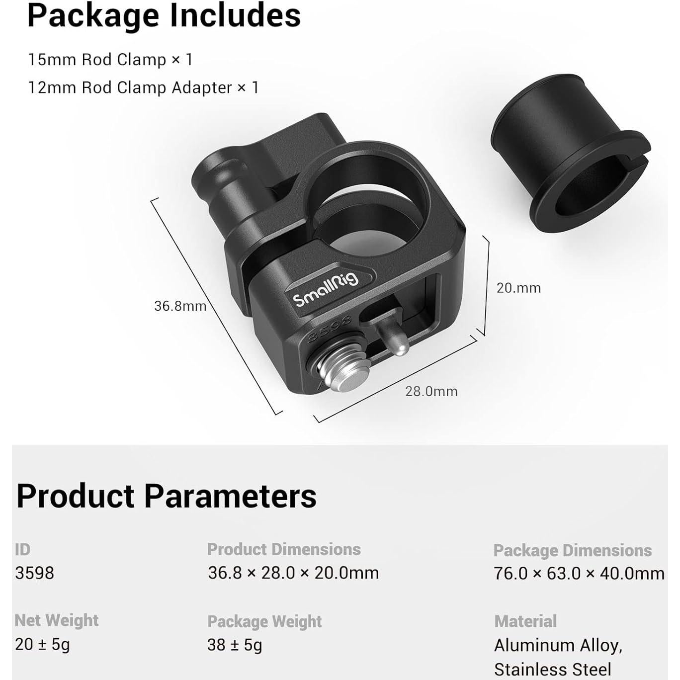 Abrazadera de Varilla Simple 12mm/15mm SMALLRIG 3598