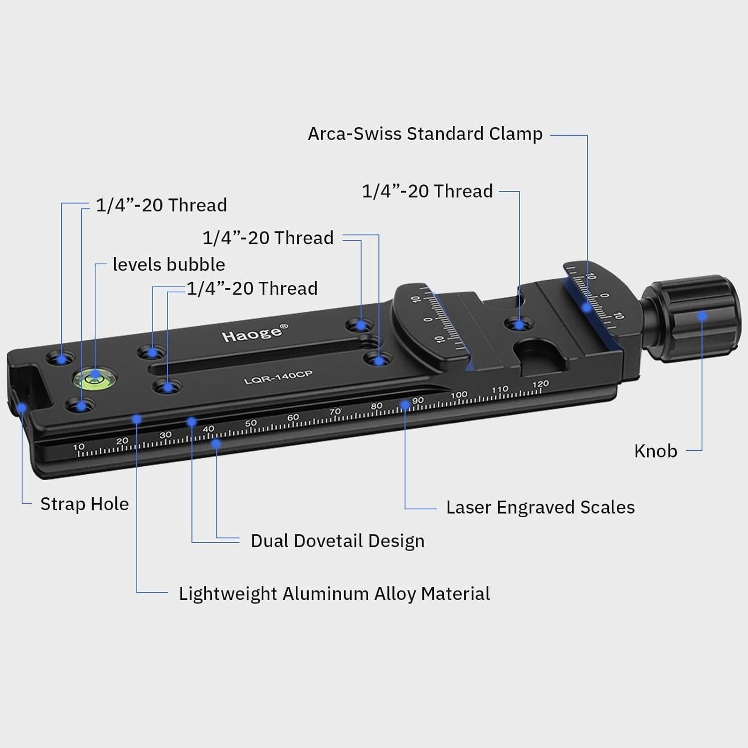 Riel Nodal Doble Cola de Milano Haoge LQR-140CP para Fotografía
