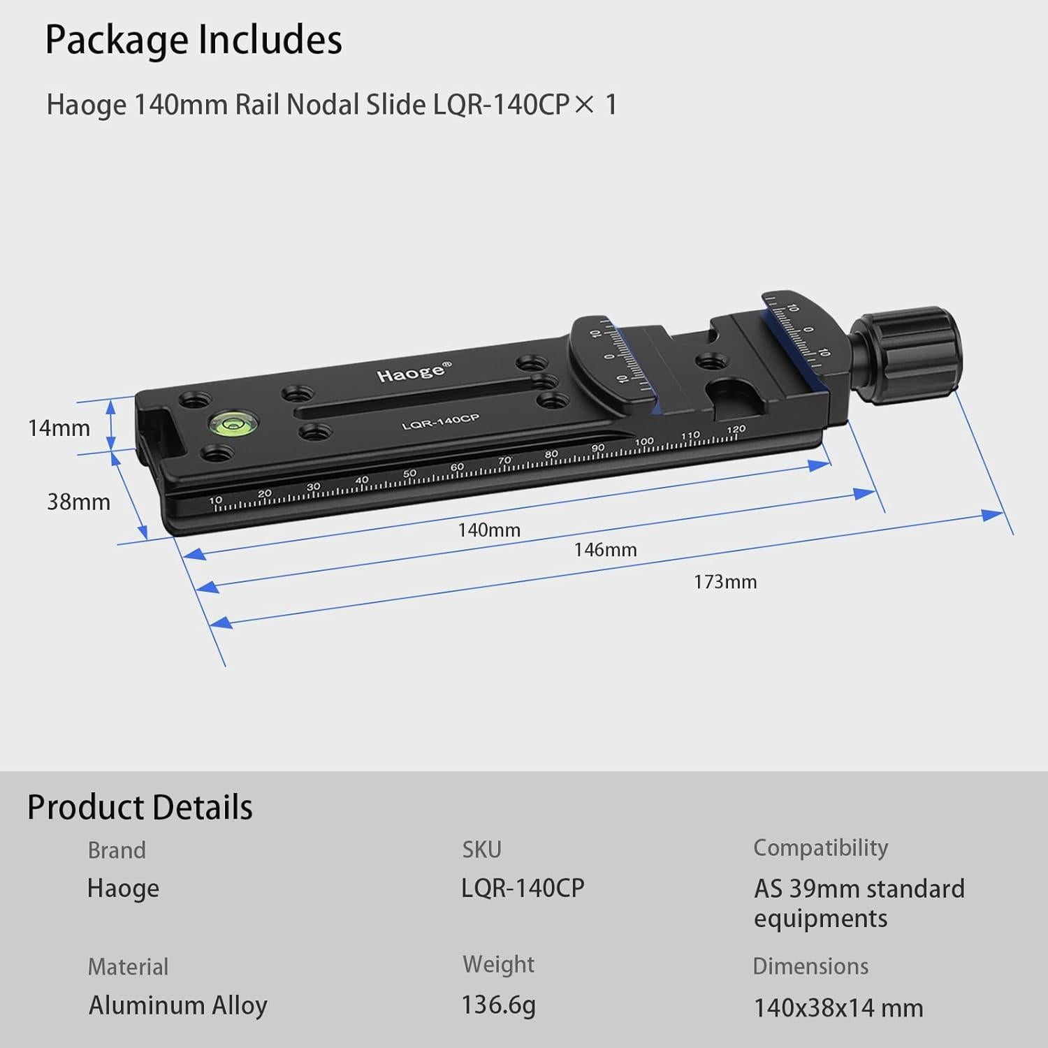 Riel Nodal Doble Cola de Milano Haoge LQR-140CP para Fotografía
