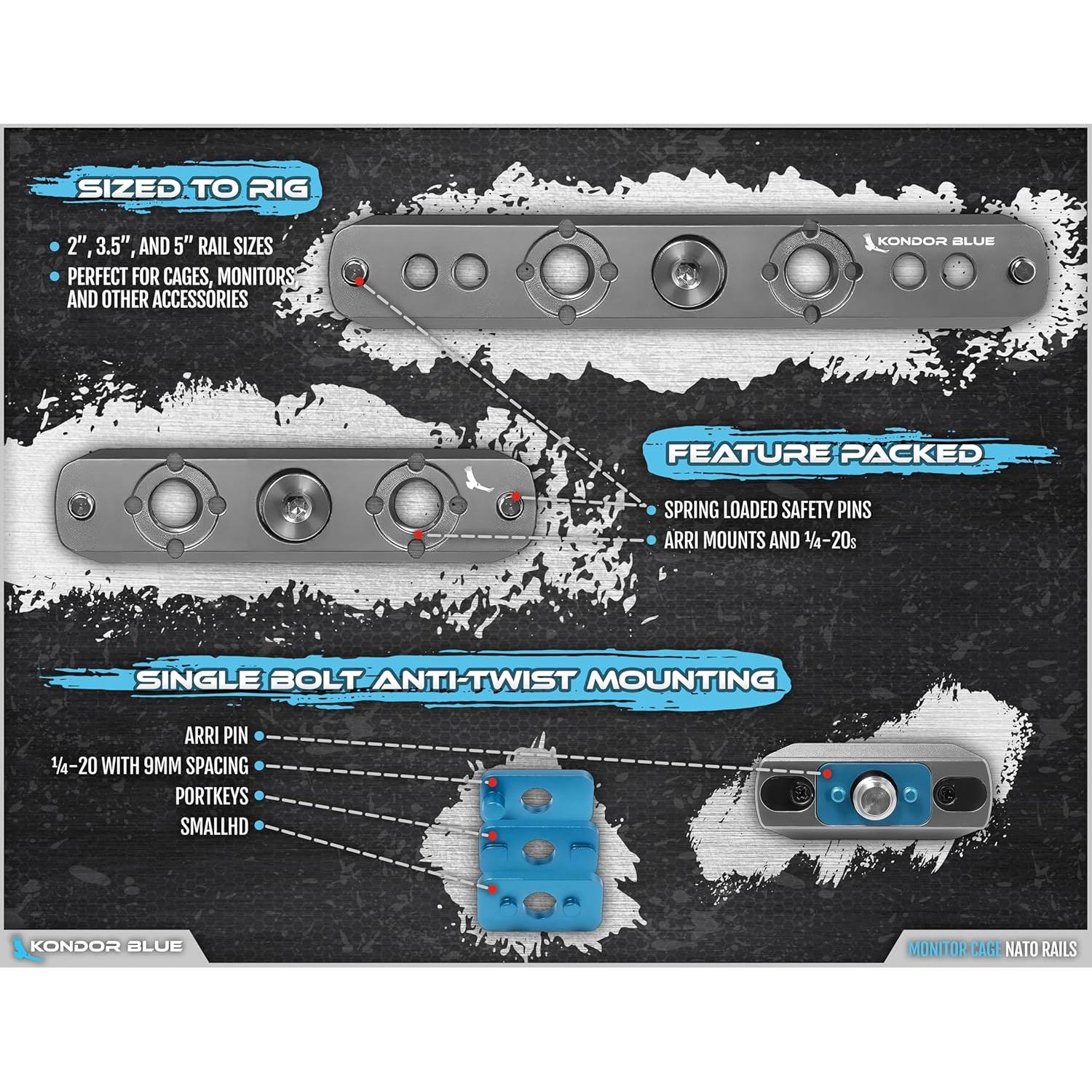 KONDOR BLUE Monitor Cage 5" Antigiro Compatible NATO Gris