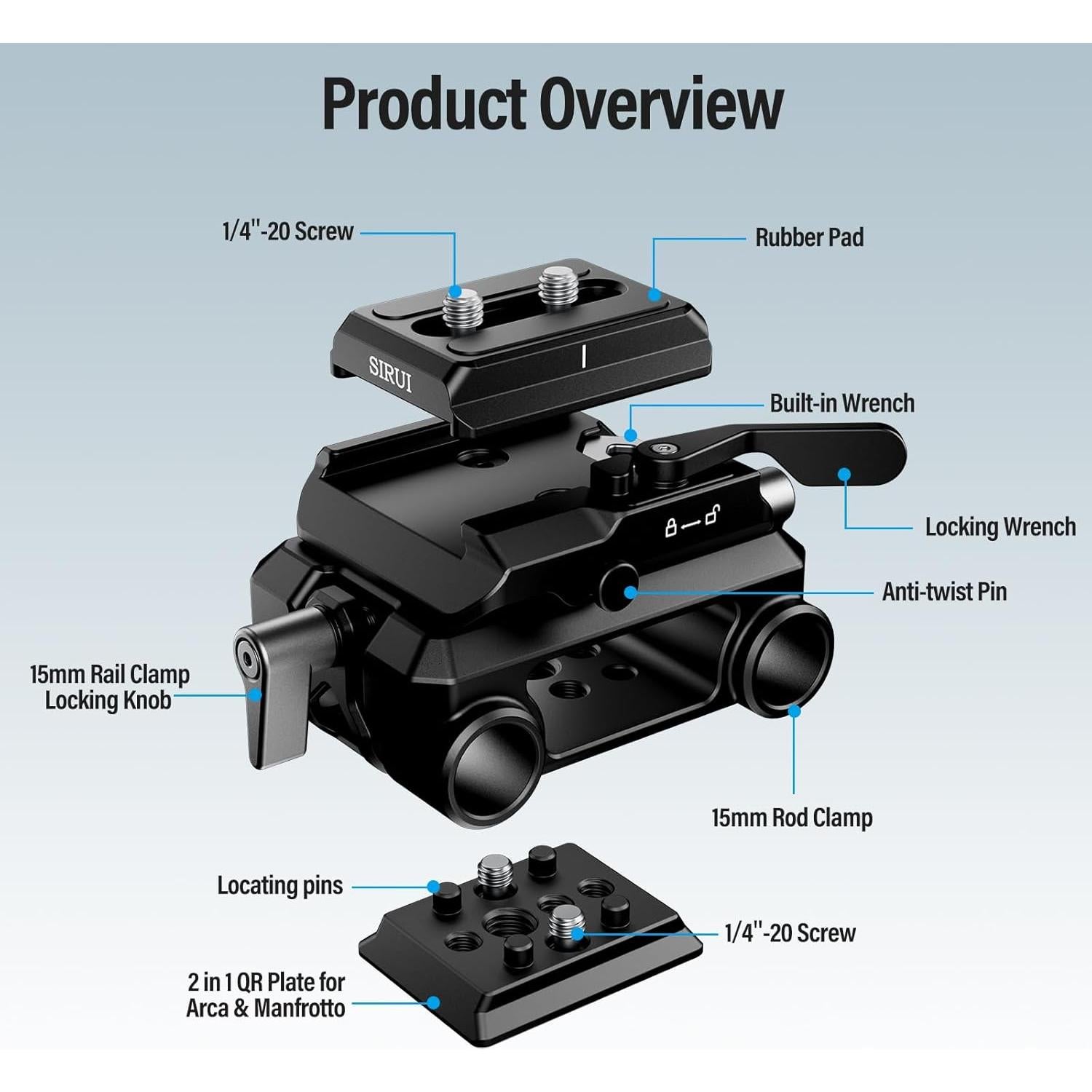 Sistema de Soporte de Riel de 15mm SIRUI con Placa ARCA