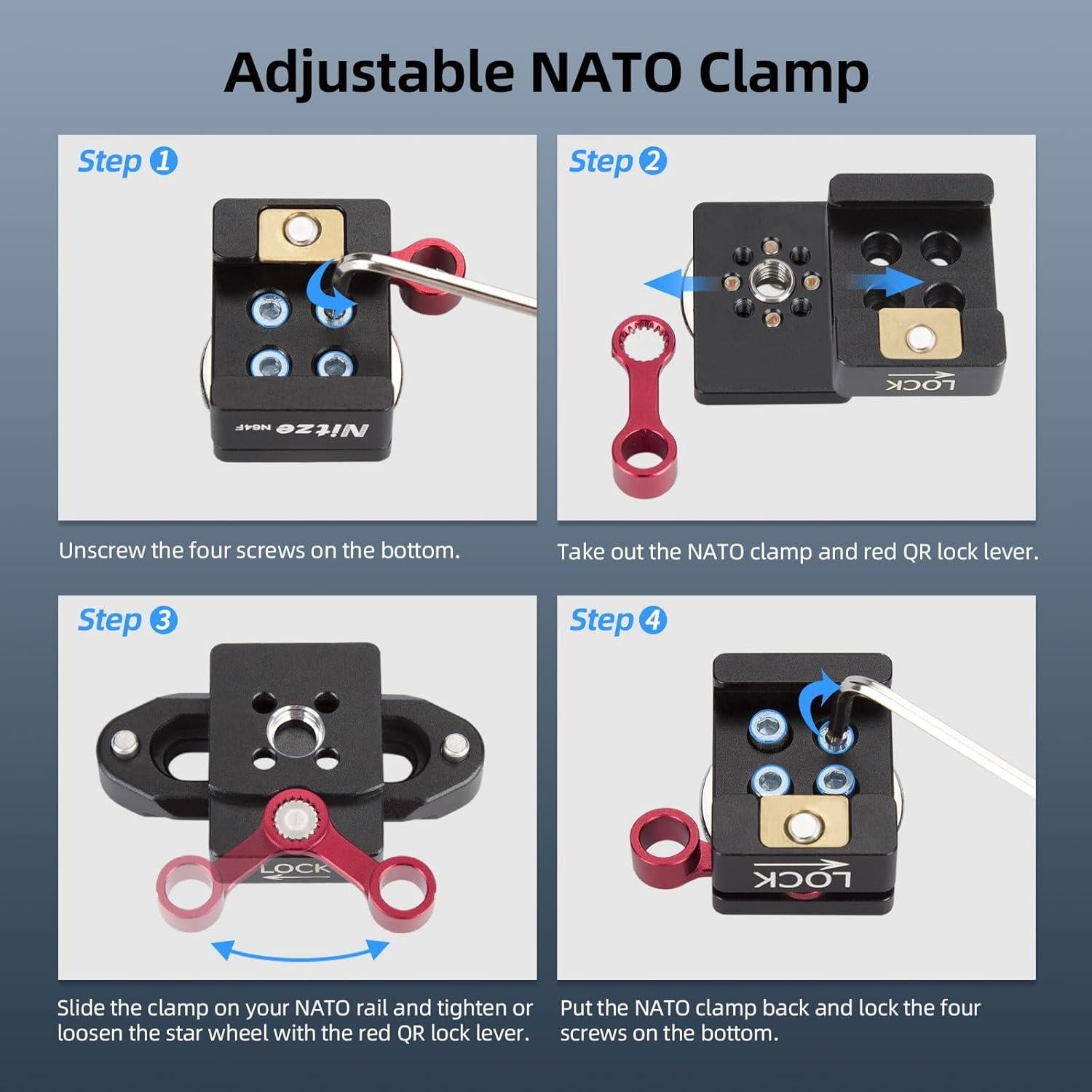 Abrazadera NATO Nitze N64F con roseta ARRI estándar 39g