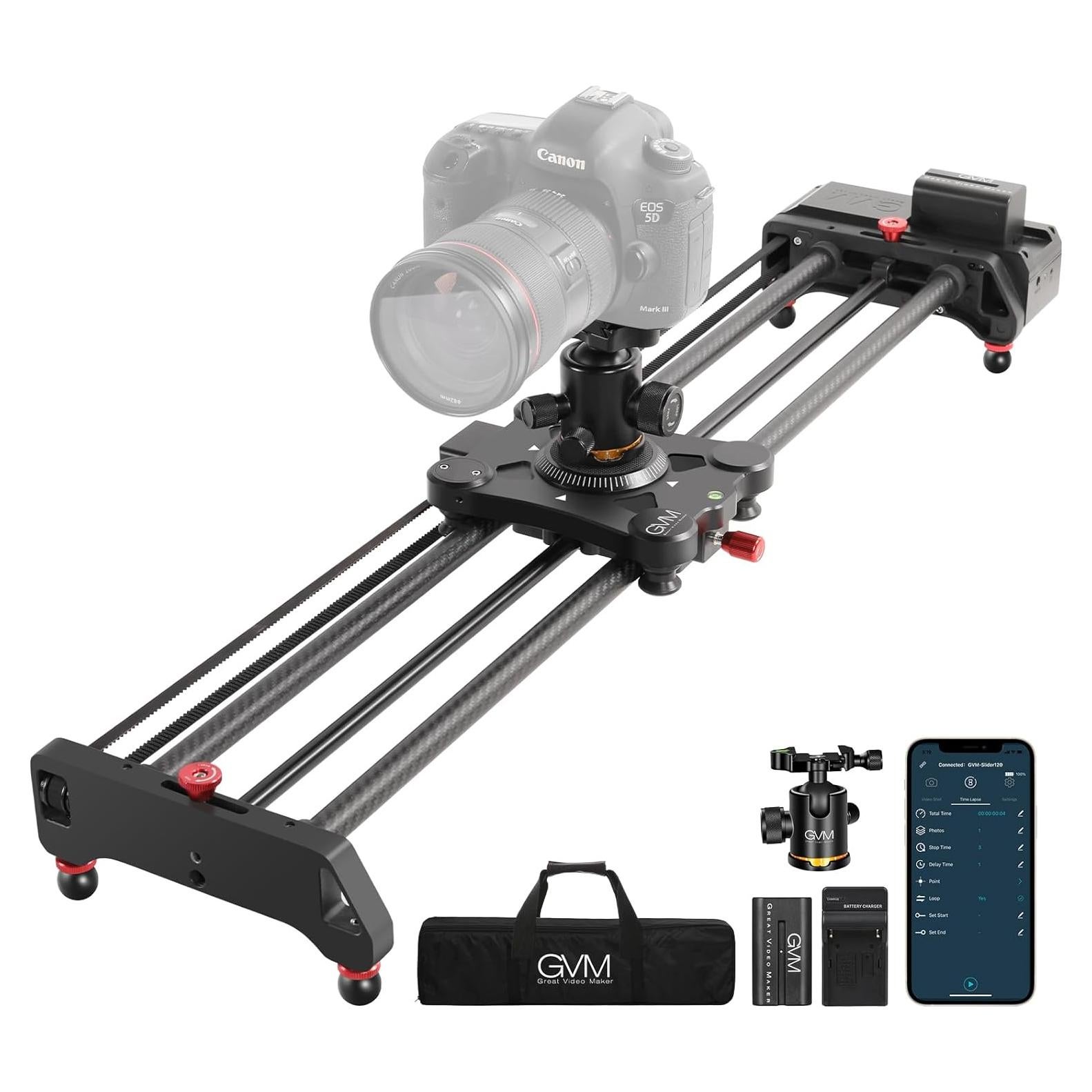 Deslizador de Cámara Motorizado GVM 80cm Fibra de Carbono Inalámbrico