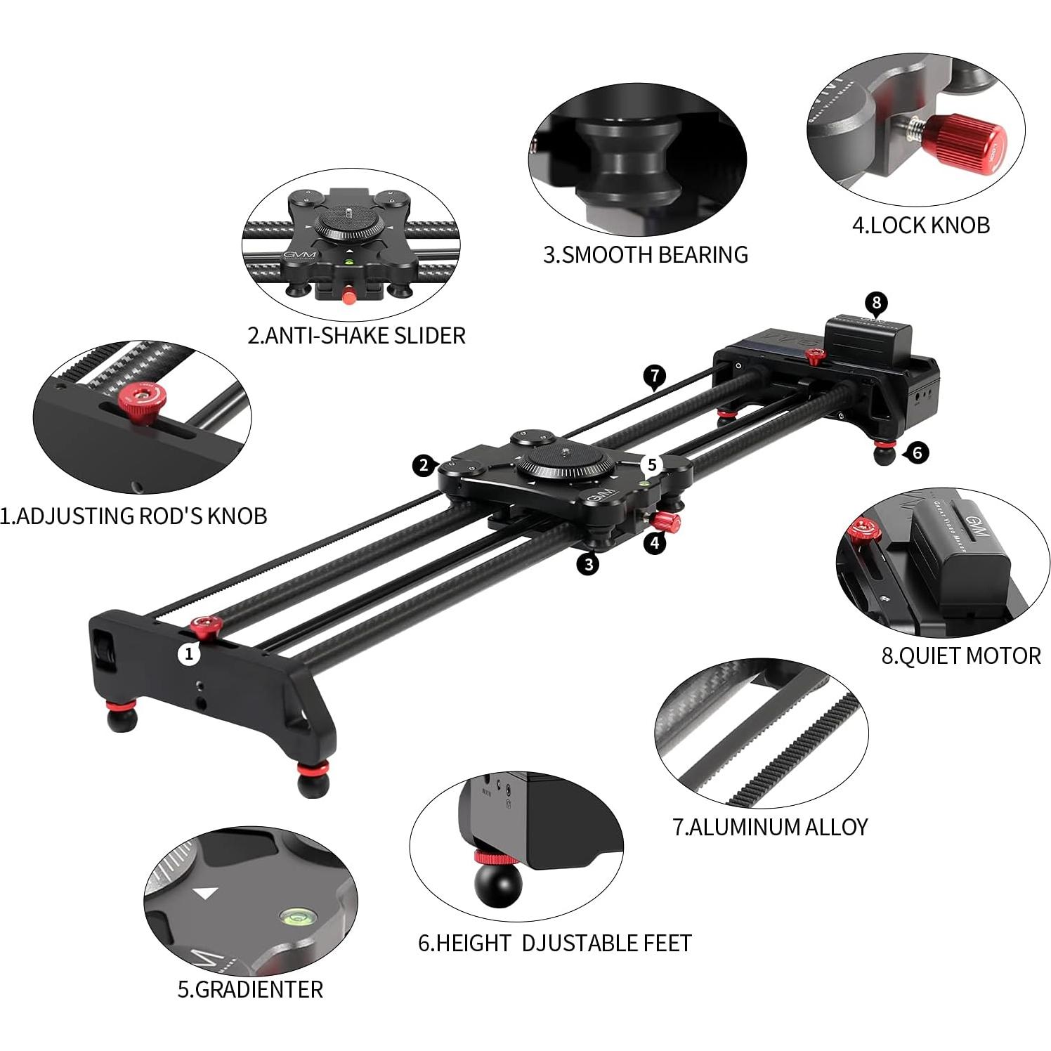 Deslizador de Cámara Motorizado GVM 80cm Fibra de Carbono Inalámbrico