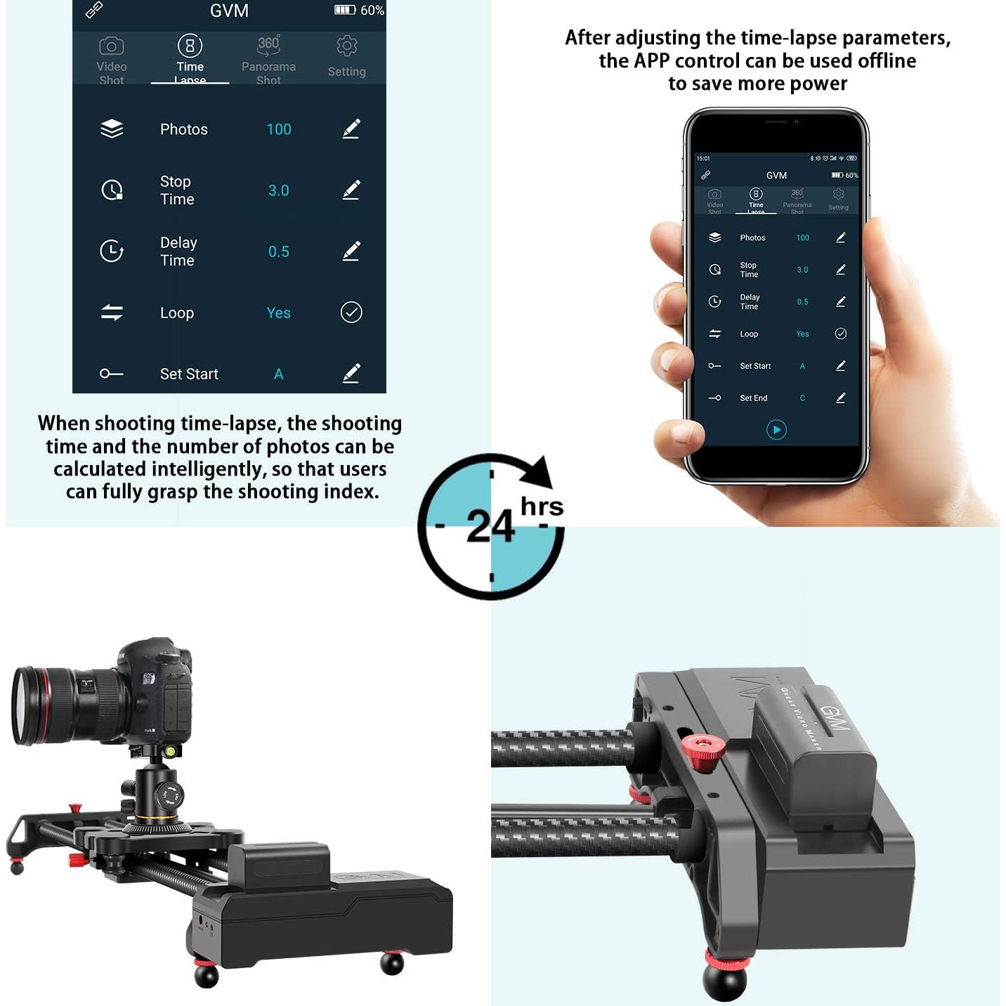 Deslizador de Cámara Motorizado GVM 80cm Fibra de Carbono Inalámbrico