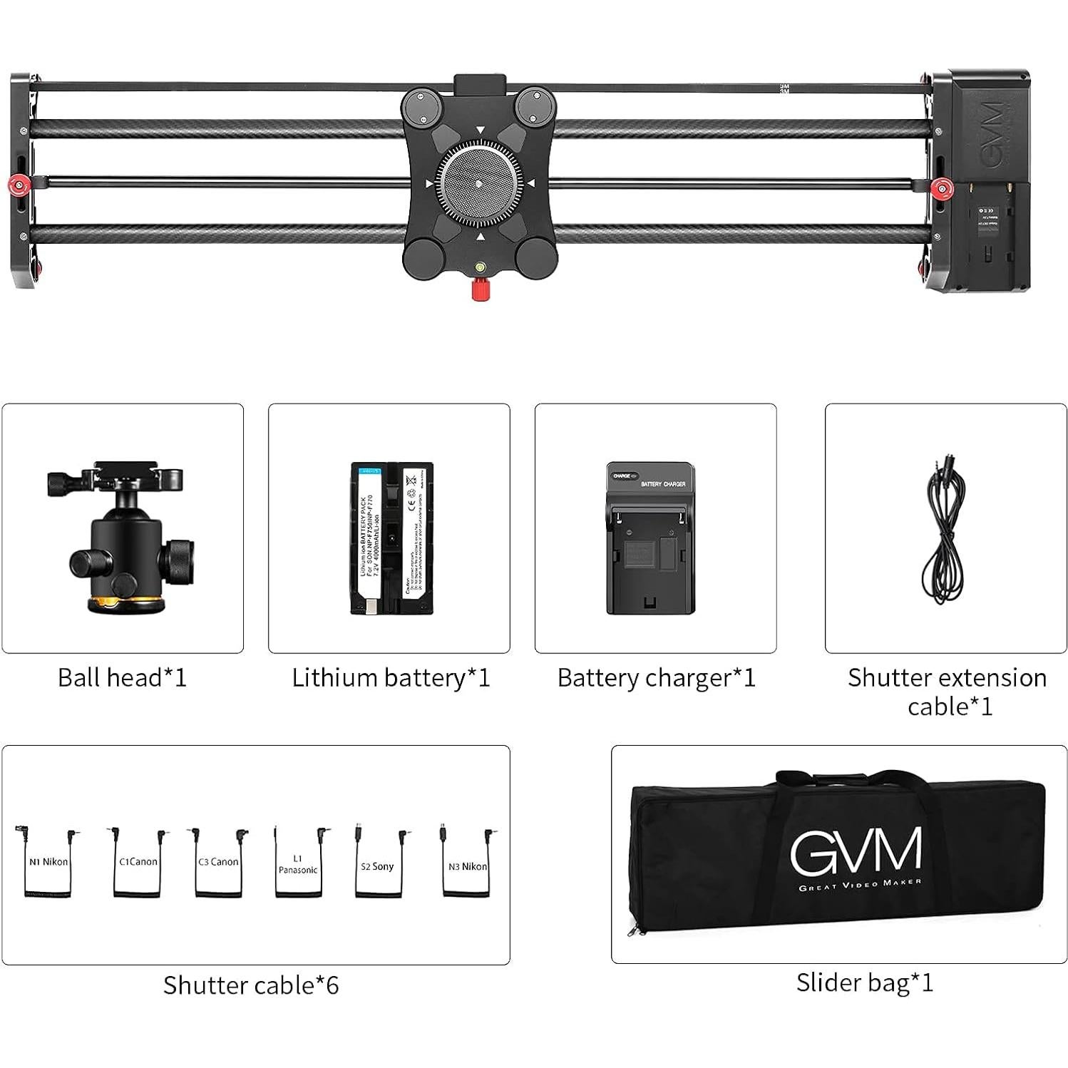 Deslizador de Cámara Motorizado GVM 80cm Fibra de Carbono Inalámbrico