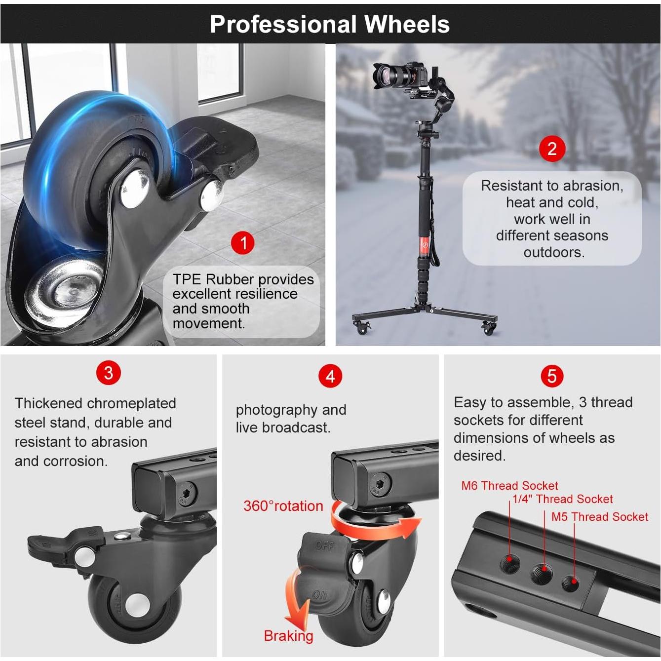 Dolly Monopod Sunwayfoto T1A20R Soporte Rodante 50kg