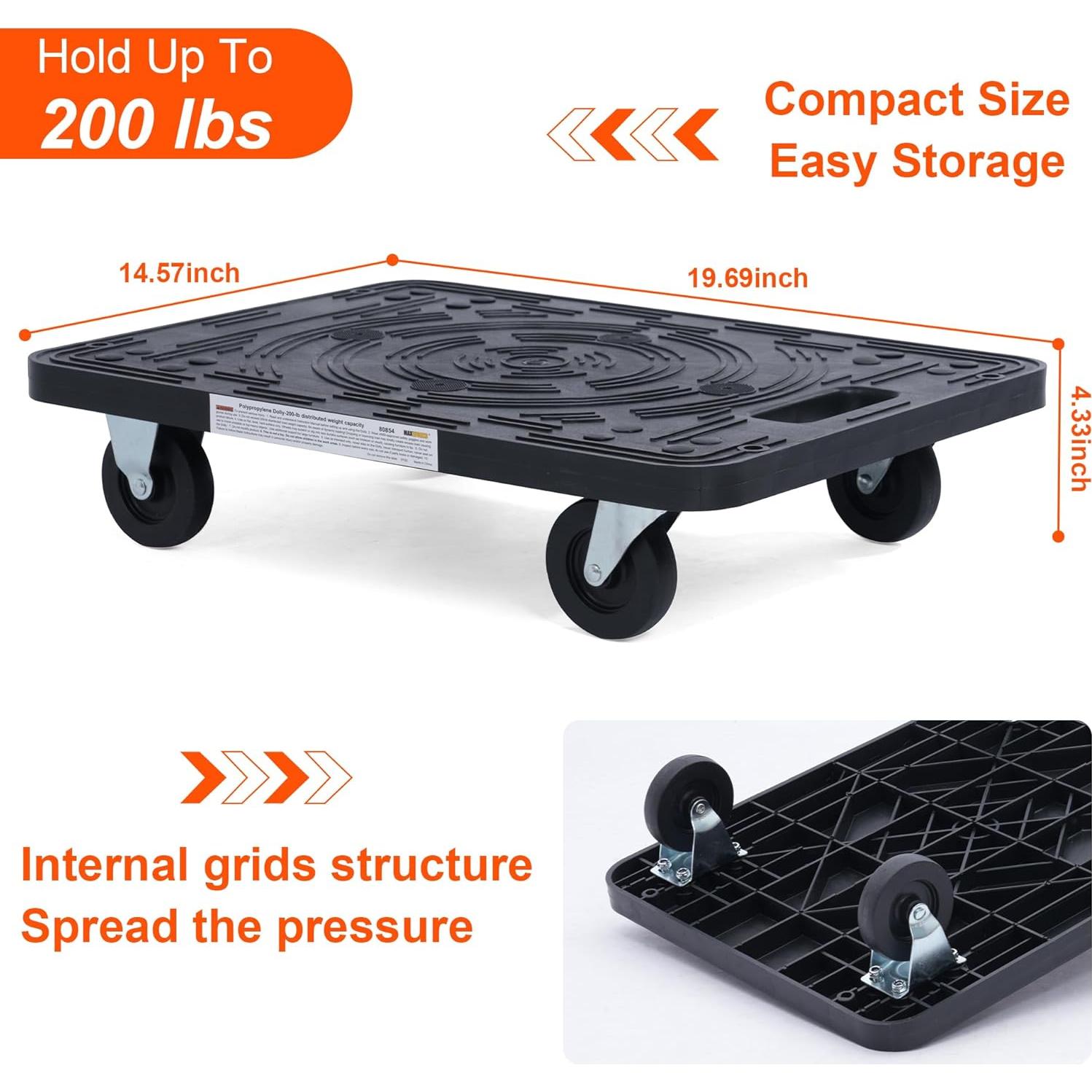 Carro de Polipropileno MaxWorks 50915 - 90.7 kg, Negro