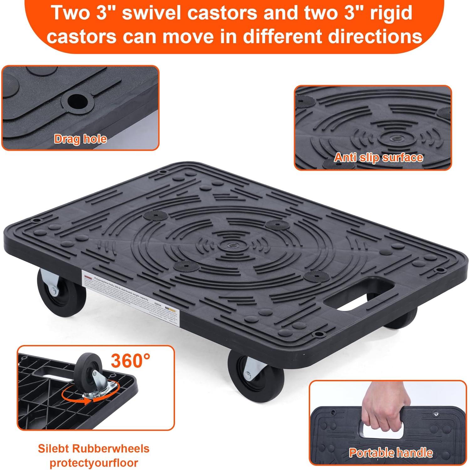 Carro de Polipropileno MaxWorks 50915 - 90.7 kg, Negro